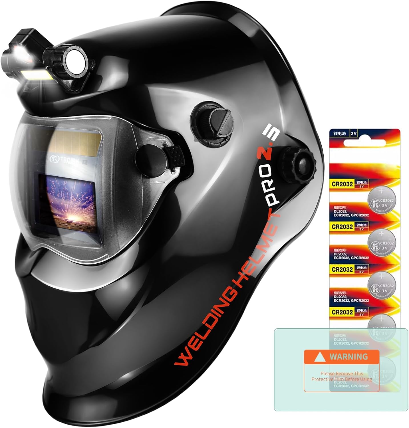 Auto Darkening Welding Helmet with Light Solar Powered True Color Welding Hood 2 Arc Sensor Wide Shade 9-13 Welding Mask with Extra Grinding Mode Weld Helmet (Red)