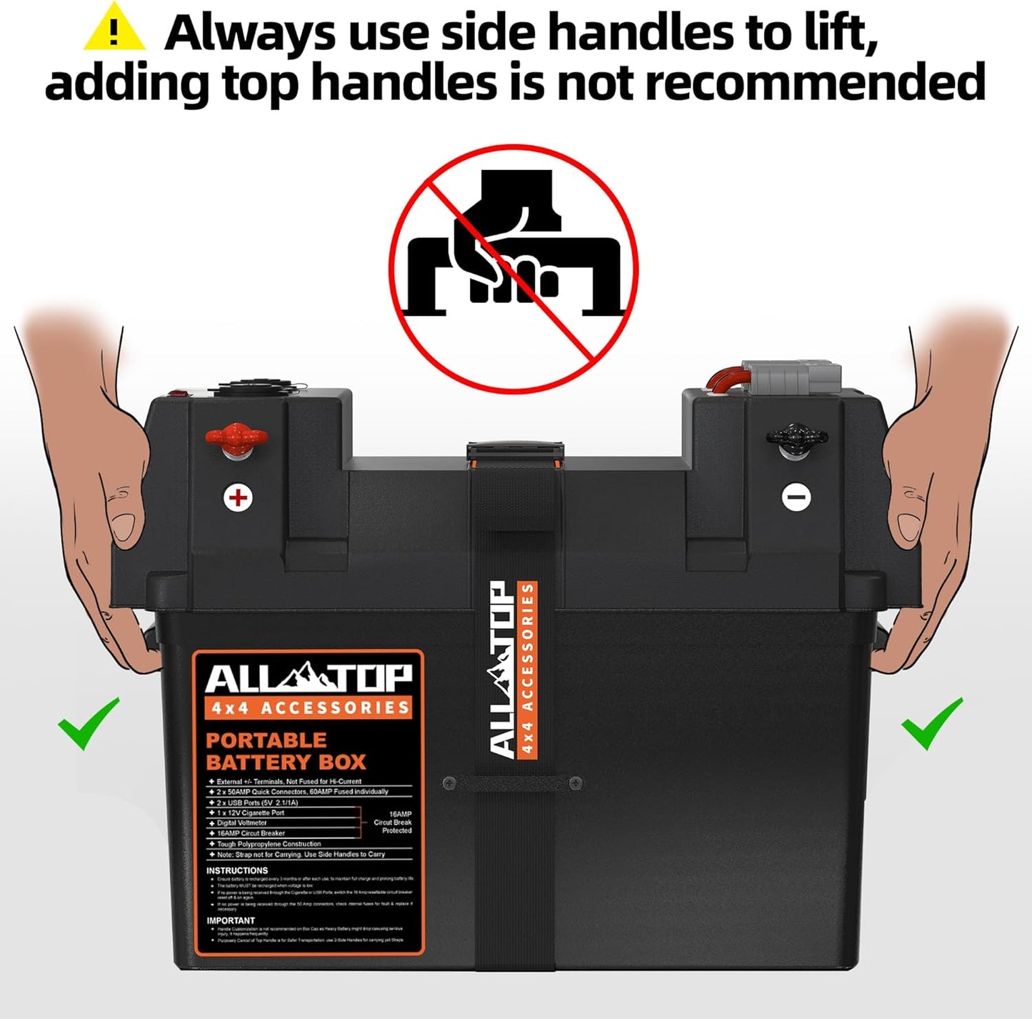 ALL-TOP Smart Battery Box, 12V Marine Case w/ 50AMP Connectors, Multi Ports & Circuit Breaker for Trolling Motor, RV & Solar Panel, Battery Not Included