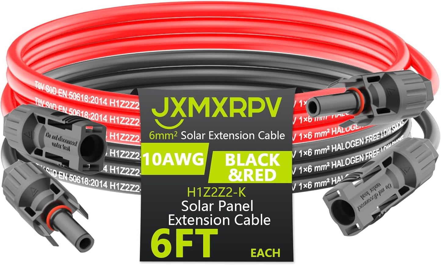 50Ft 10AWG Solar Cable Extension with Protection Cover, Solar Wire with Tool-Free Solar Connectors, IP68 Waterproof PV Cable, Solar Panel Extension Cable 10Gauge for Home Boat RV Solar Panels(50ft)