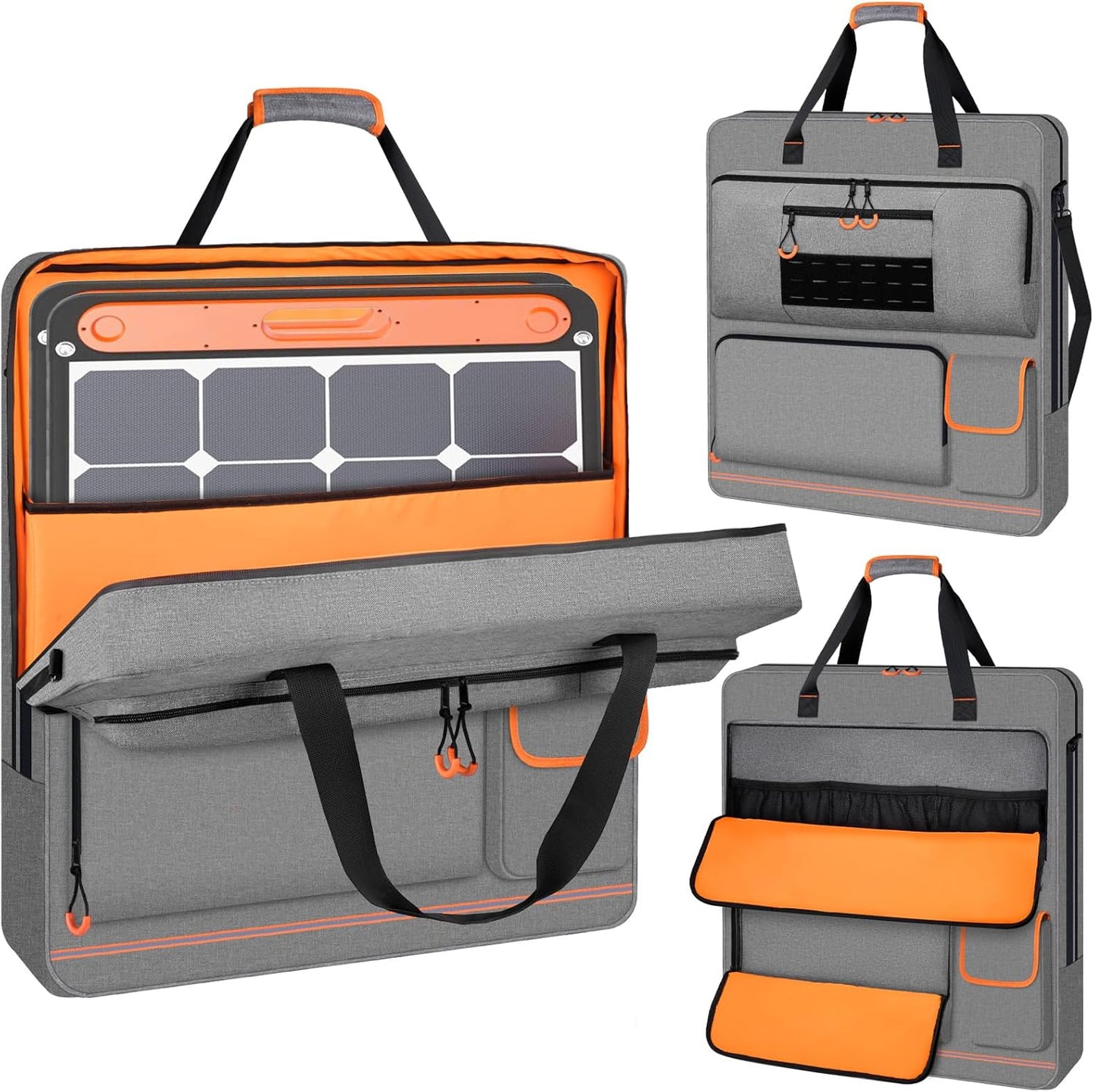 Solar Panel Storage Bag with Orange Lining, Deepened Opening, Zipper with Pull and Multi-Accessory Space Solar Panel Travel Carrying Case Fit for Jackery SolarSaga 100W 100X 200W, Black