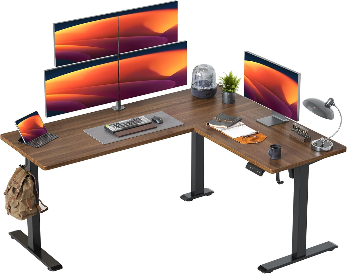 TIQLAB 63 x 55 inch L Shaped Standing Desk Adjustable Height, Electric Corner Standing Desk, Sit Stand Computer Table with Splice Board, Rustic Brown
