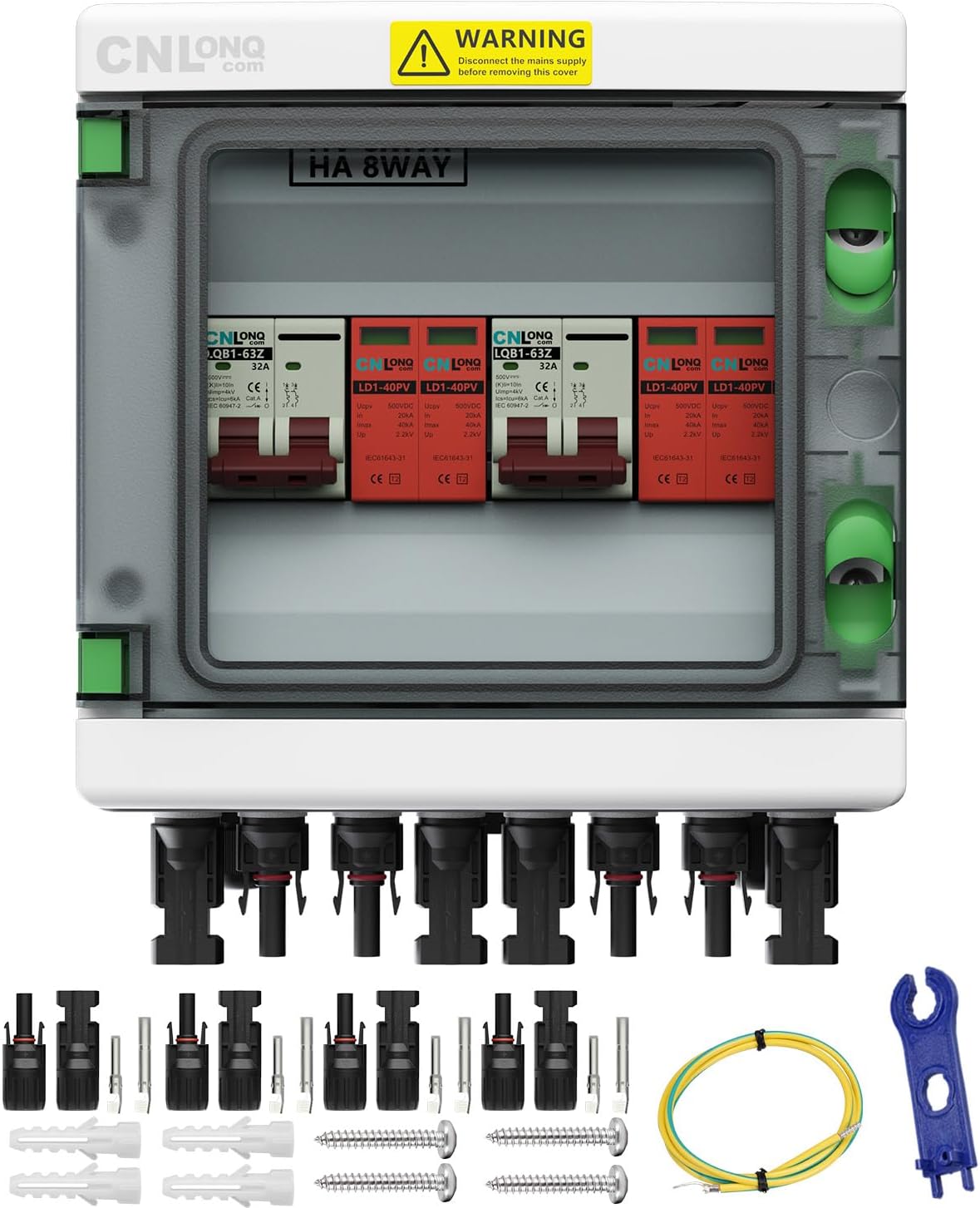 Solar Disconnect Switch 32 Amp DC 500V Circuit Breaker with Lightning Surge Protector Arrester and IP65 Breaker Box Plug-and-Play for Outdoor Solar Panel System