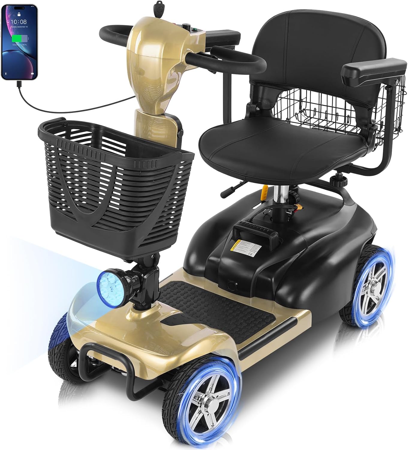 15/30 Miles 4 Wheels Mobility Scooter for Adults&Seniors Up to 300LBS, 350W Electric Powered Wheelchair Device w/Extended Battery, Dual Baskets, Rotating Seat, USB Charging