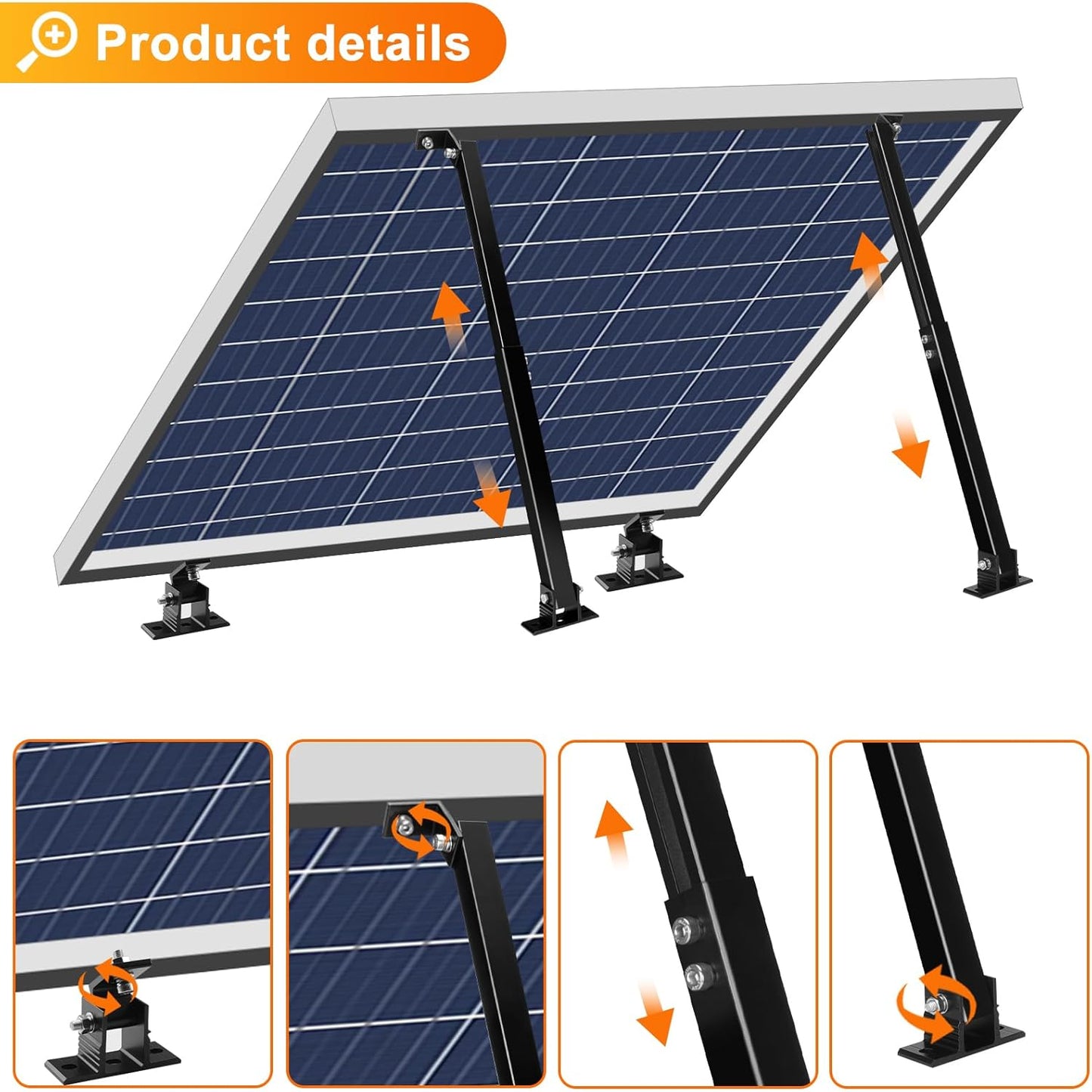 Solar Panel Mount, Aluminum Alloy Adjustable Solar Panel Tilt Mount Brackets, Black Baking Paint Anti-Corrosion Solar Panel Stand Suitable for 50W 70W 100W 150W 200W 300W 400W
