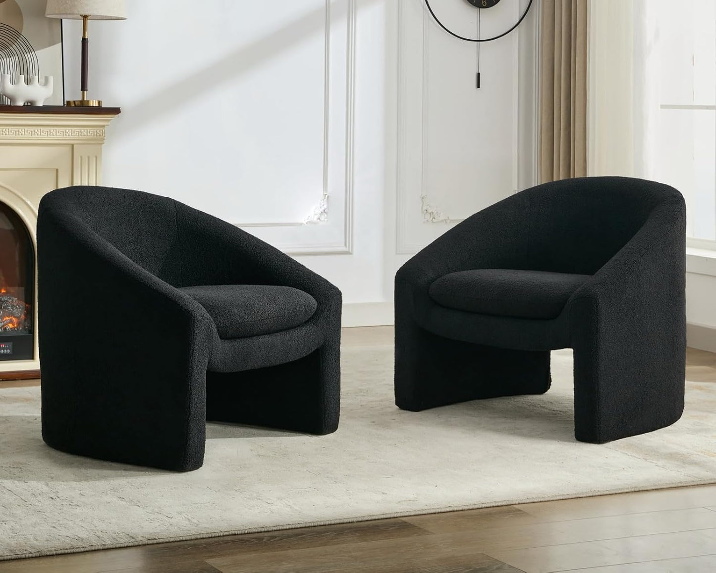 CIMOTA Barrel Black Accent Chair Sherpa Cozy Reading Armchair Modern Single Sofa Chair Upholstered Comfy Lounge Chair for Bedroom/Living Room/Indoor, Boucle