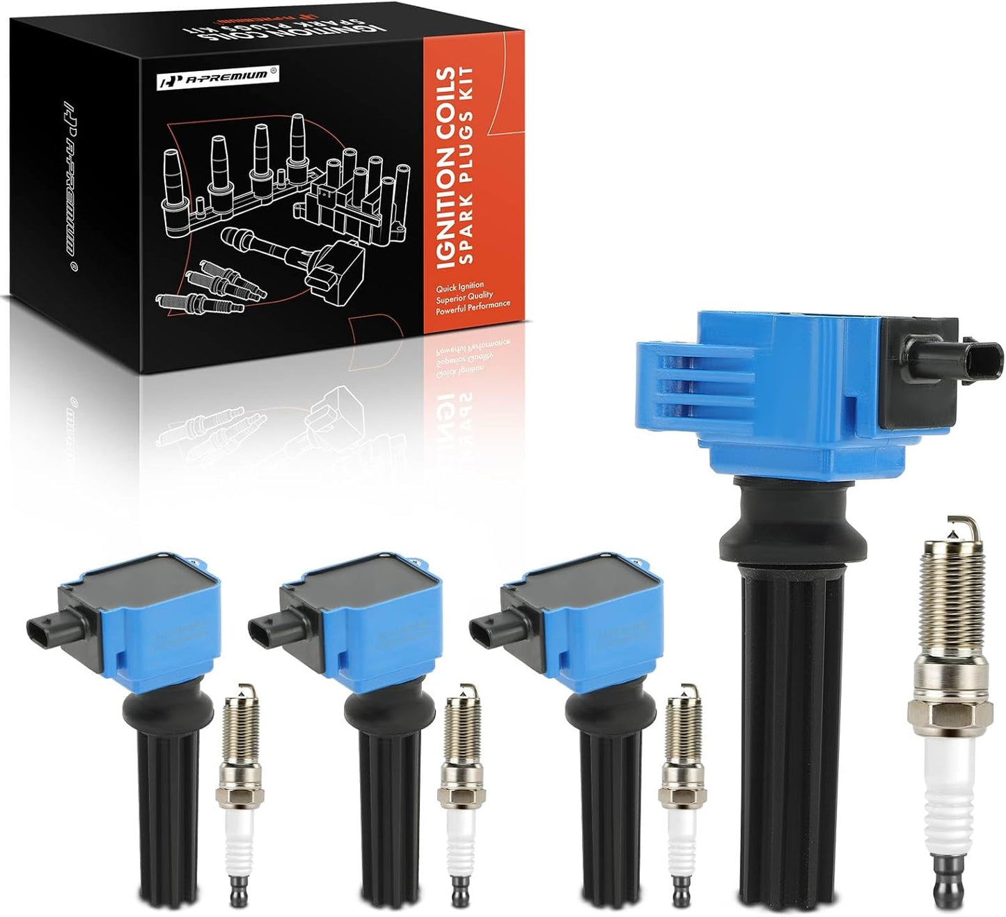 A-Premium Engine Ignition Coil Pack Compatible with Ford Explorer, Escape, Fusion, Focus, Edge, Mustang, Taurus, EcoSport & Land Rover Range Rover Evoque, Discovery Sport, LR2 & Lincoln MKZ, MKC, MKT