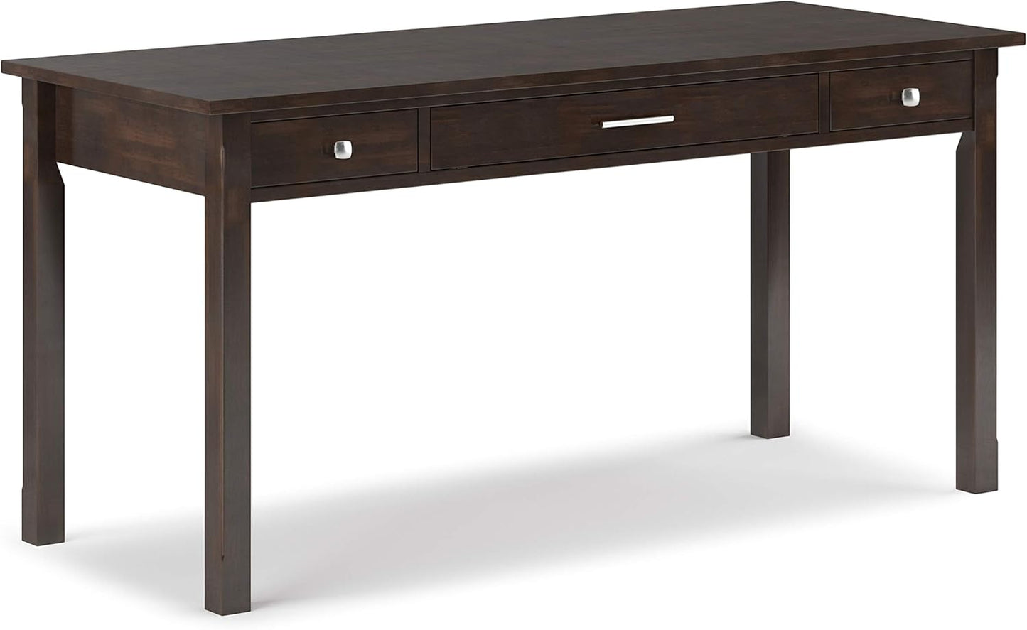 SIMPLIHOME Avalon Desk - 60-Inch Wide Solid Wood Writing Desk in Tobacco Brown, Contemporary Home Office Computer Table for Workspace or Study with 2 Drawers and Flip-Down Keyboard Tray