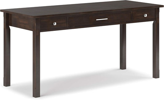SIMPLIHOME Avalon Desk - 60-Inch Wide Solid Wood Writing Desk in Tobacco Brown, Contemporary Home Office Computer Table for Workspace or Study with 2 Drawers and Flip-Down Keyboard Tray