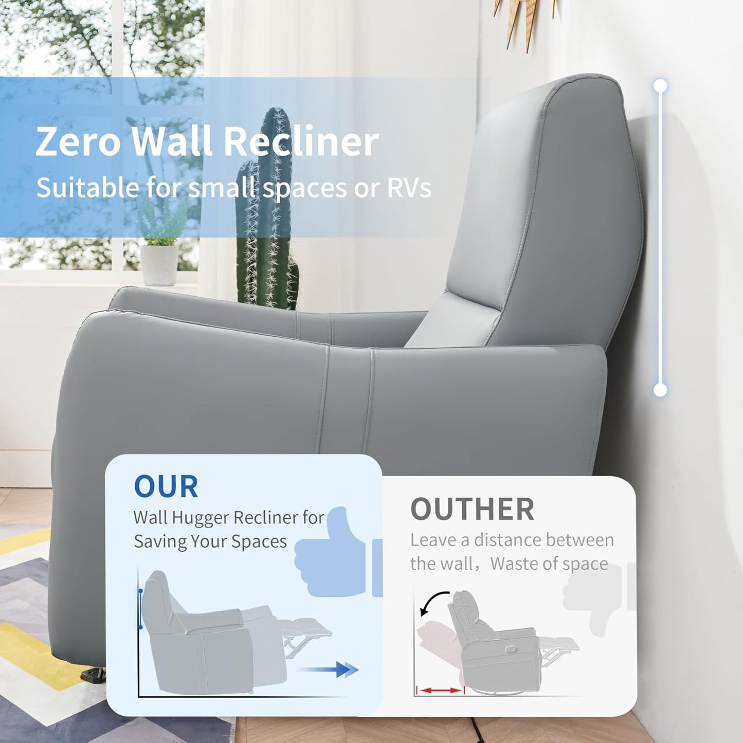 Wall Hugger Power Recliner Chair, Zero Wall Electric Recliner Chairs with USB Port, Space Saving Large Recliner for Living Room, RV, Home Theater