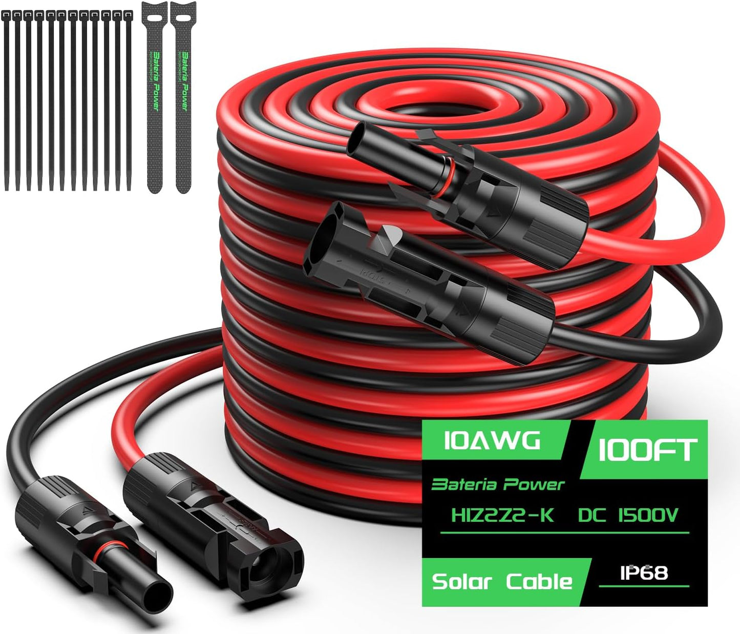 50FT 10AWG Solar Panel Extension Cable, 6mm² Solar Extension Cable Wire with Female & Male Waterproof Connectors for RV, Photovoltaic Systems, Set of 2