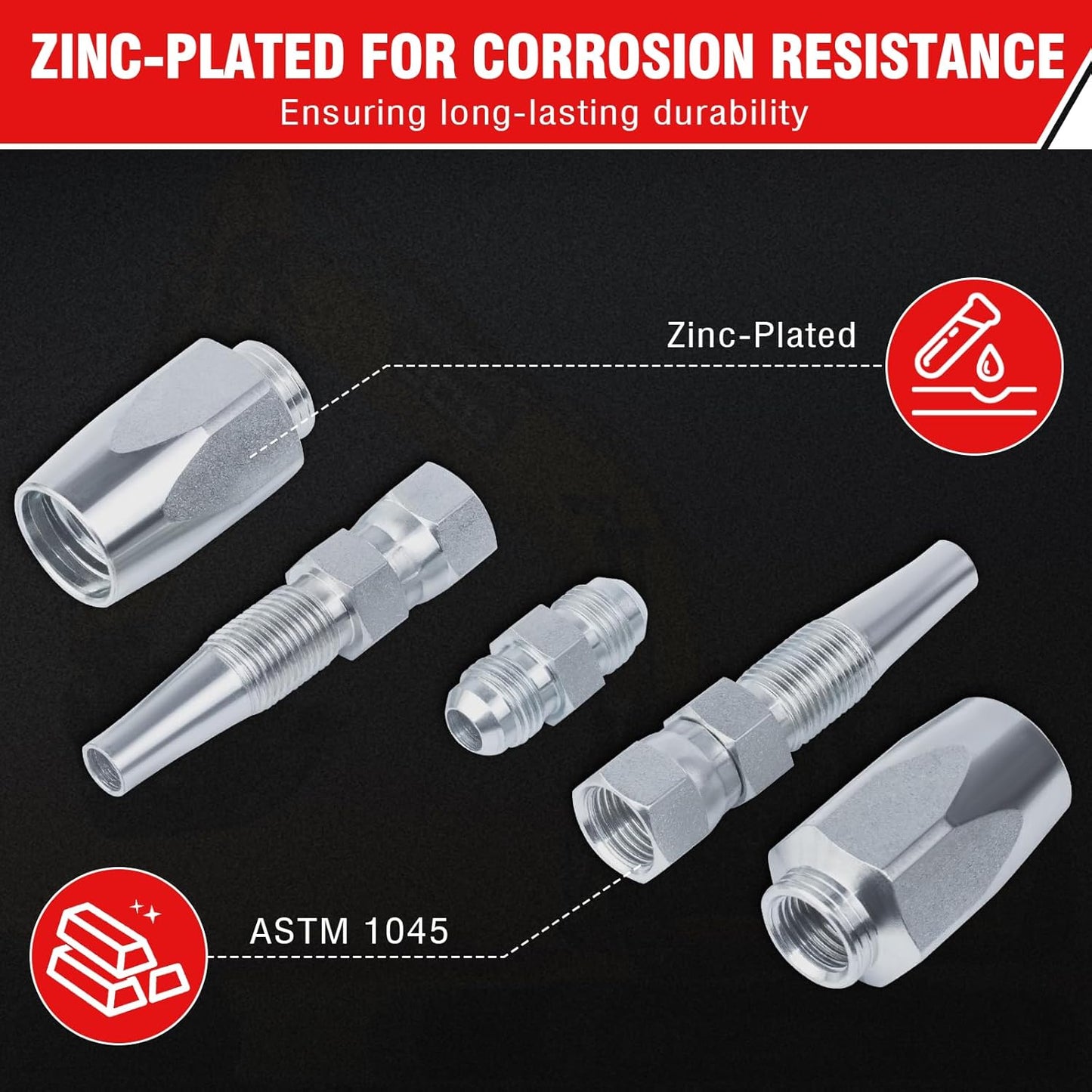 5Pcs Hydraulic Hose Field Repair Kit,1/4" 1/2" 3/8" Inner Diameter Reusable