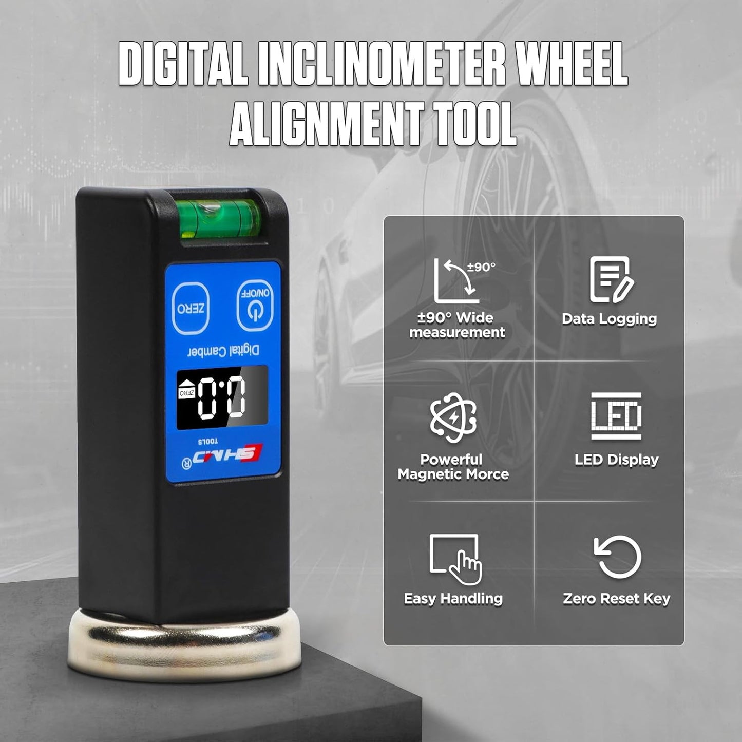 Universal Digital Caster Camber Gauge - BELEY Magnetic LCD Camber Wheel Alignment Tool Kit for Car Truck RV SUV Wheel Alignmen