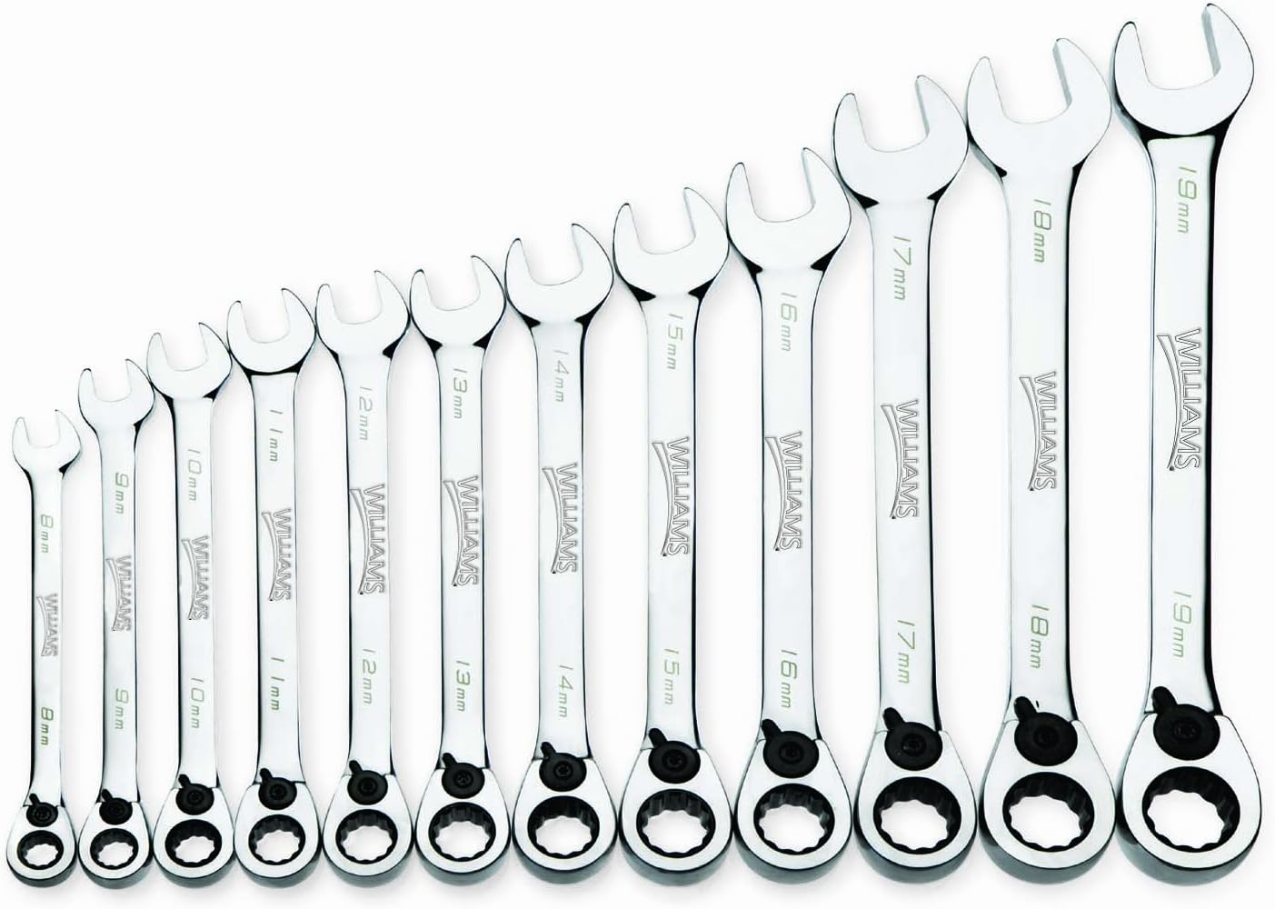 Williams MWS-12RC 12-Piece Metric Reversible Ratcheting Combination Wrench Set