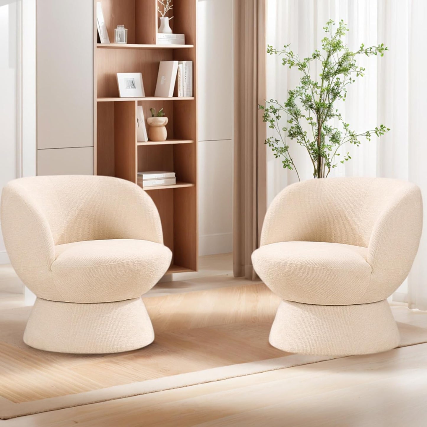 360° Swivel Boucle Bucket Chair, Accent Barrel Makeup Vanity Chair Modern Lounge Single Sofa with Padded Armrest for Dining Room, Living Room, Bedroom and Home Office (Set of 2 Gray)