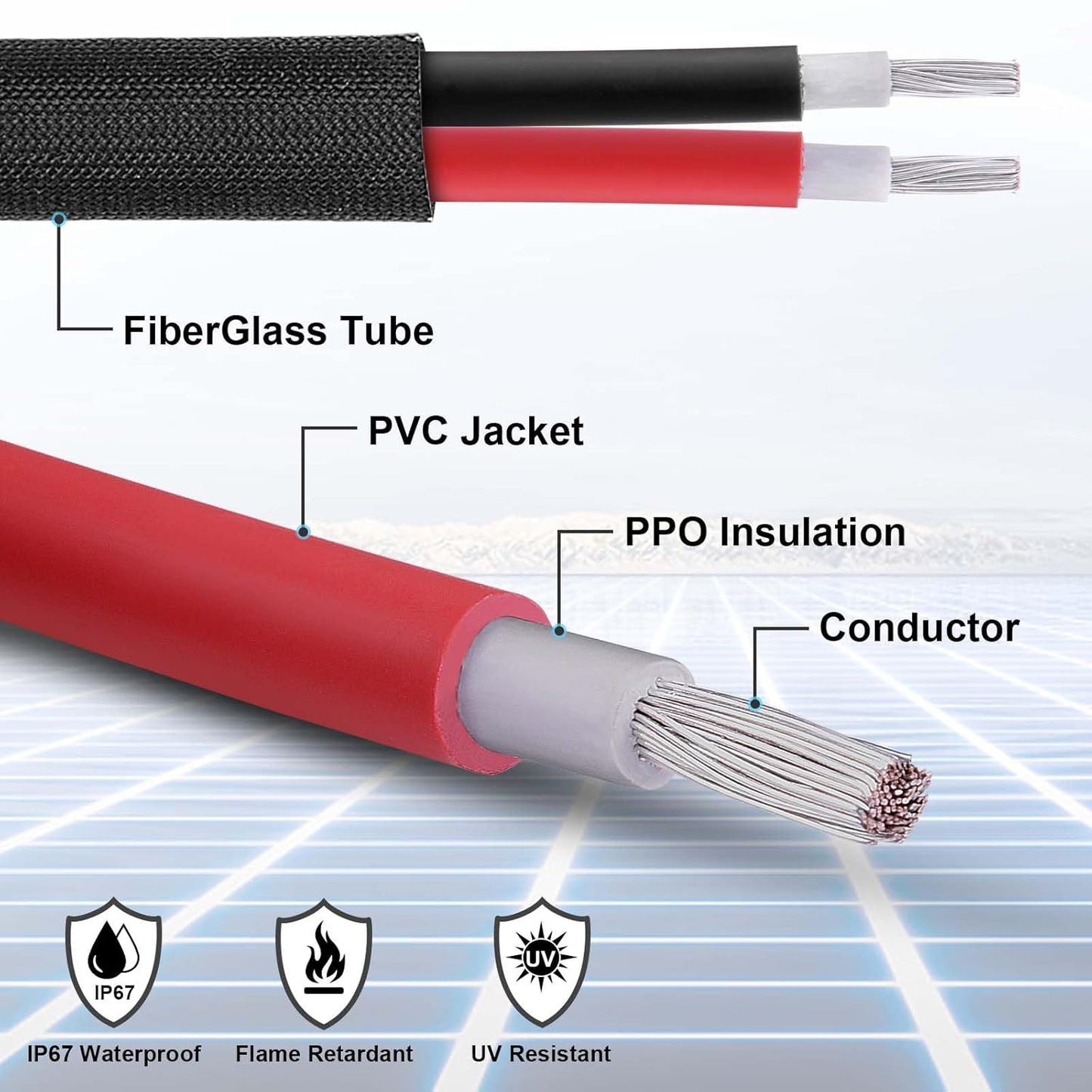 50FT 10AWG Solar Panel Extension Cable with Female and Male Connectors, Solar Cable for Solar Panels, Charge Controllers and Solar Generator (10AWG, 50FT)
