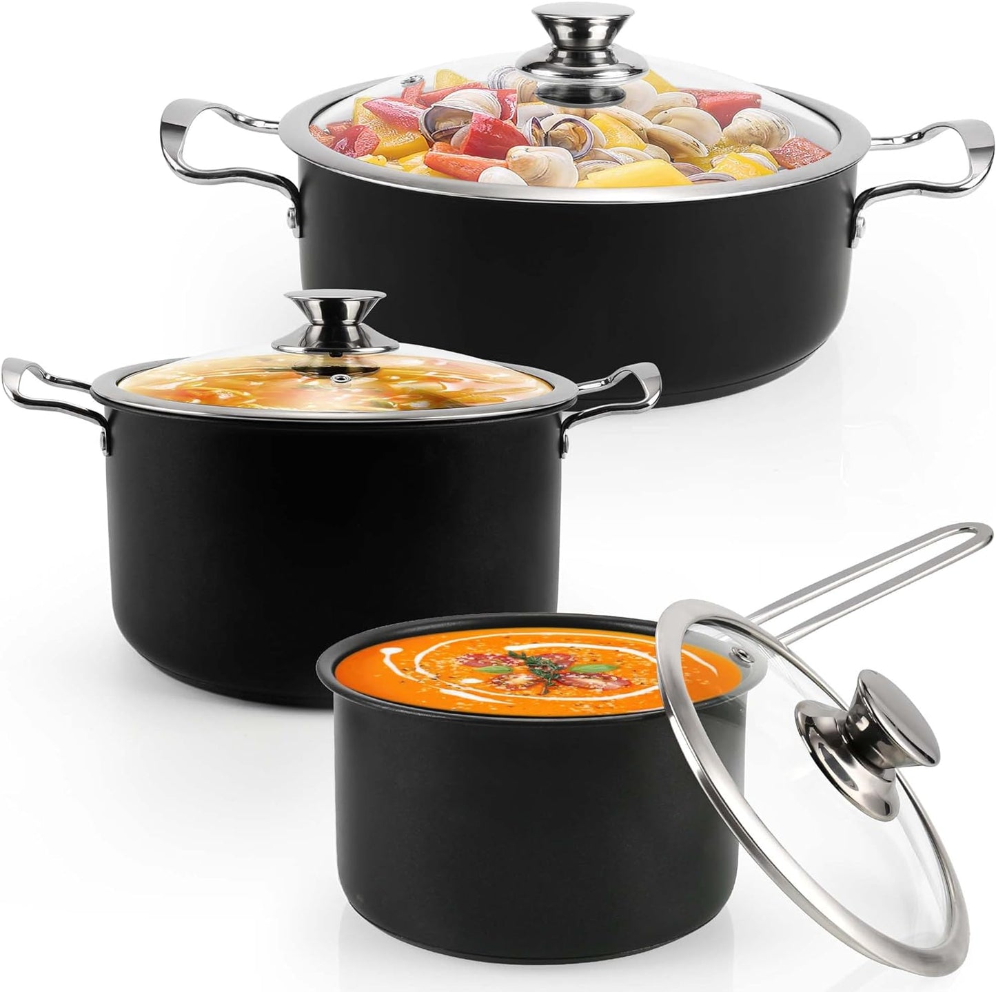 Stainless Steel pots and pans set, 6 Piece Nonstick Kitchen Induction Cookware Set,Works with Induction/Electric and Gas Cooktops, Nonstick, Dishwasher