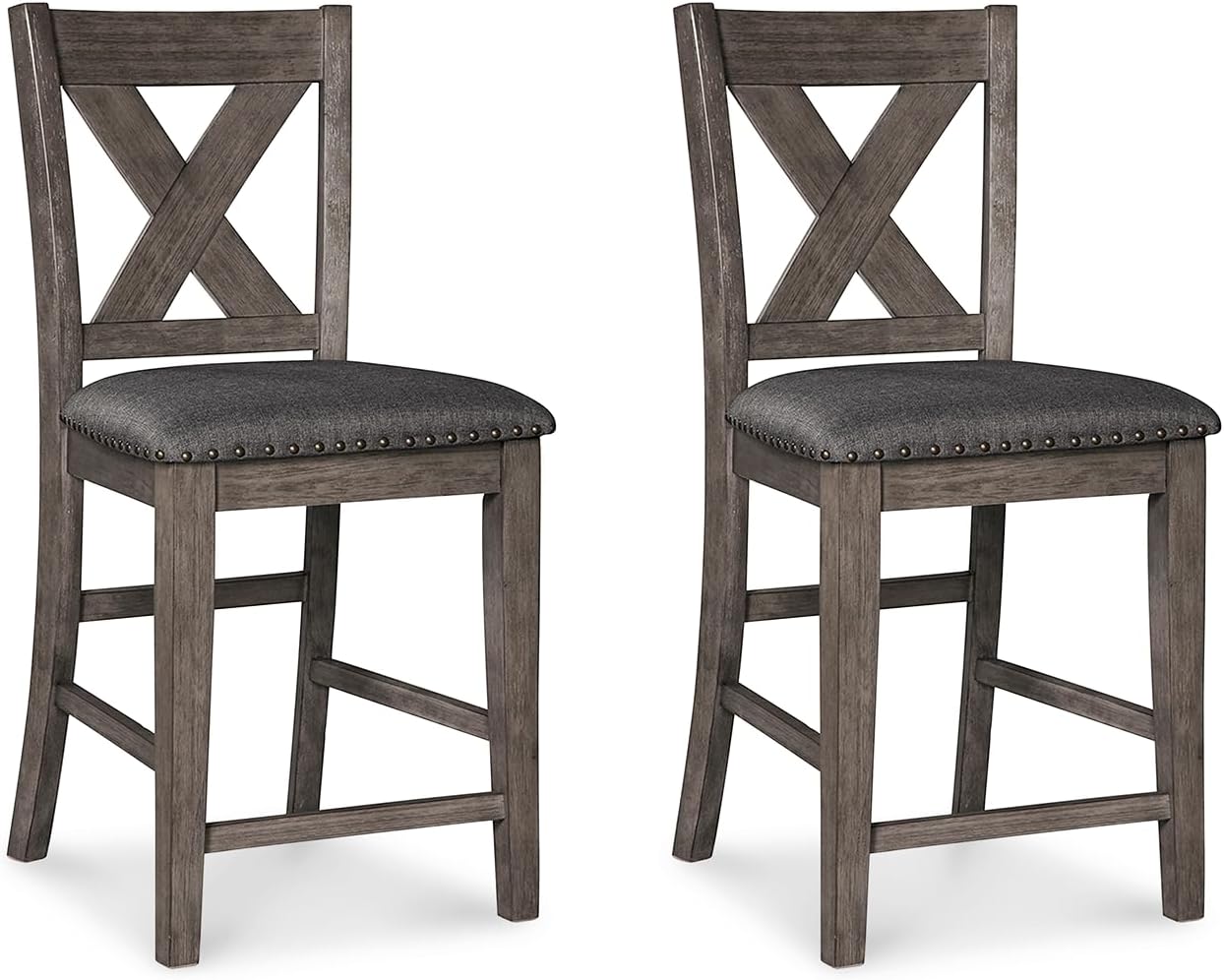 Signature Design by Ashley Moriville Rustic Farmhouse 24.5" Upholstered Barstool, 2 Count, Beige & Brown