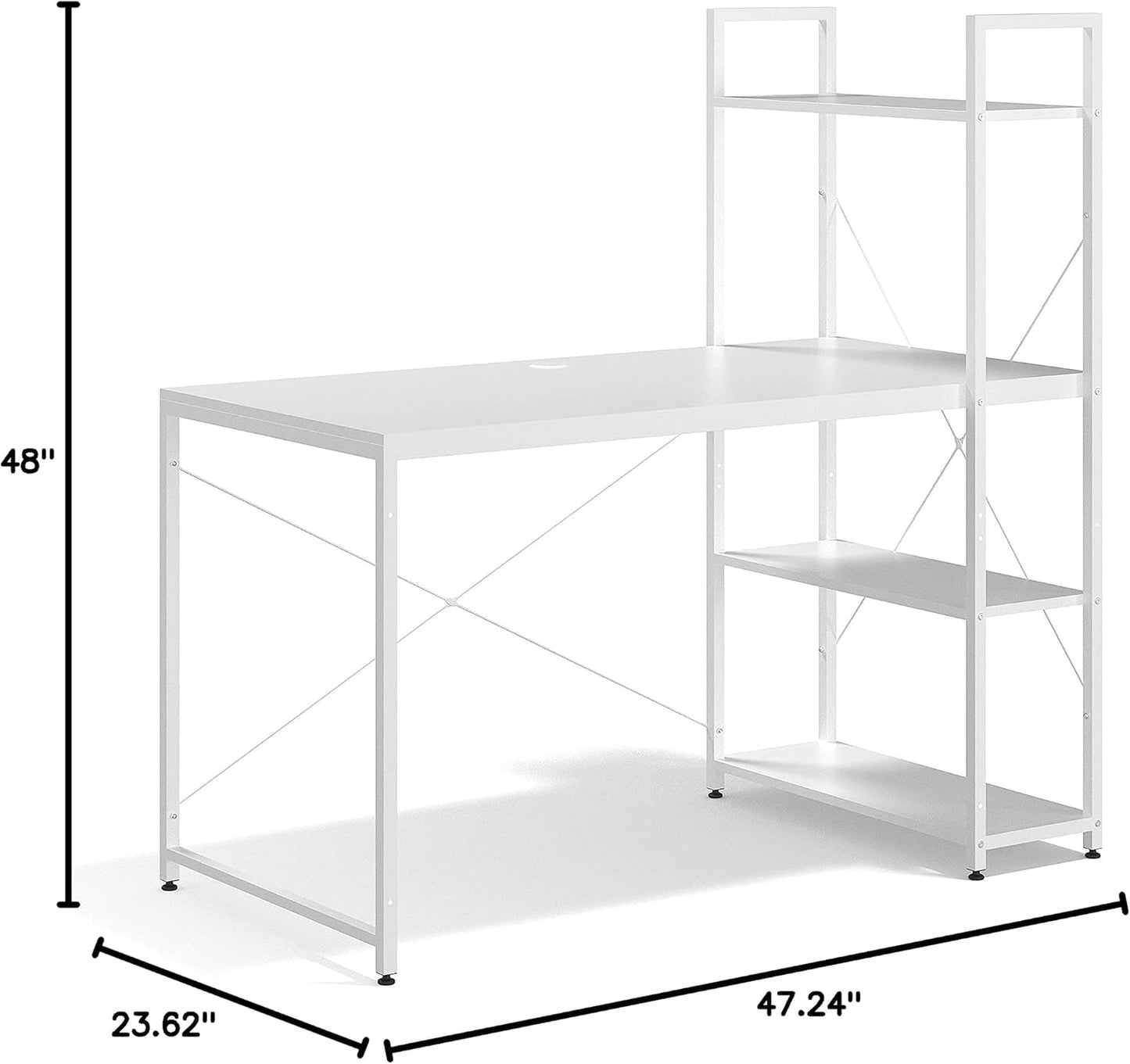 Ames 47" Reversible Gaming Computer Desk with Adjustable Shelves, Home Office Desk, Grommet Cable-Management, Leveler Feet, Easy Assembly, White/White
