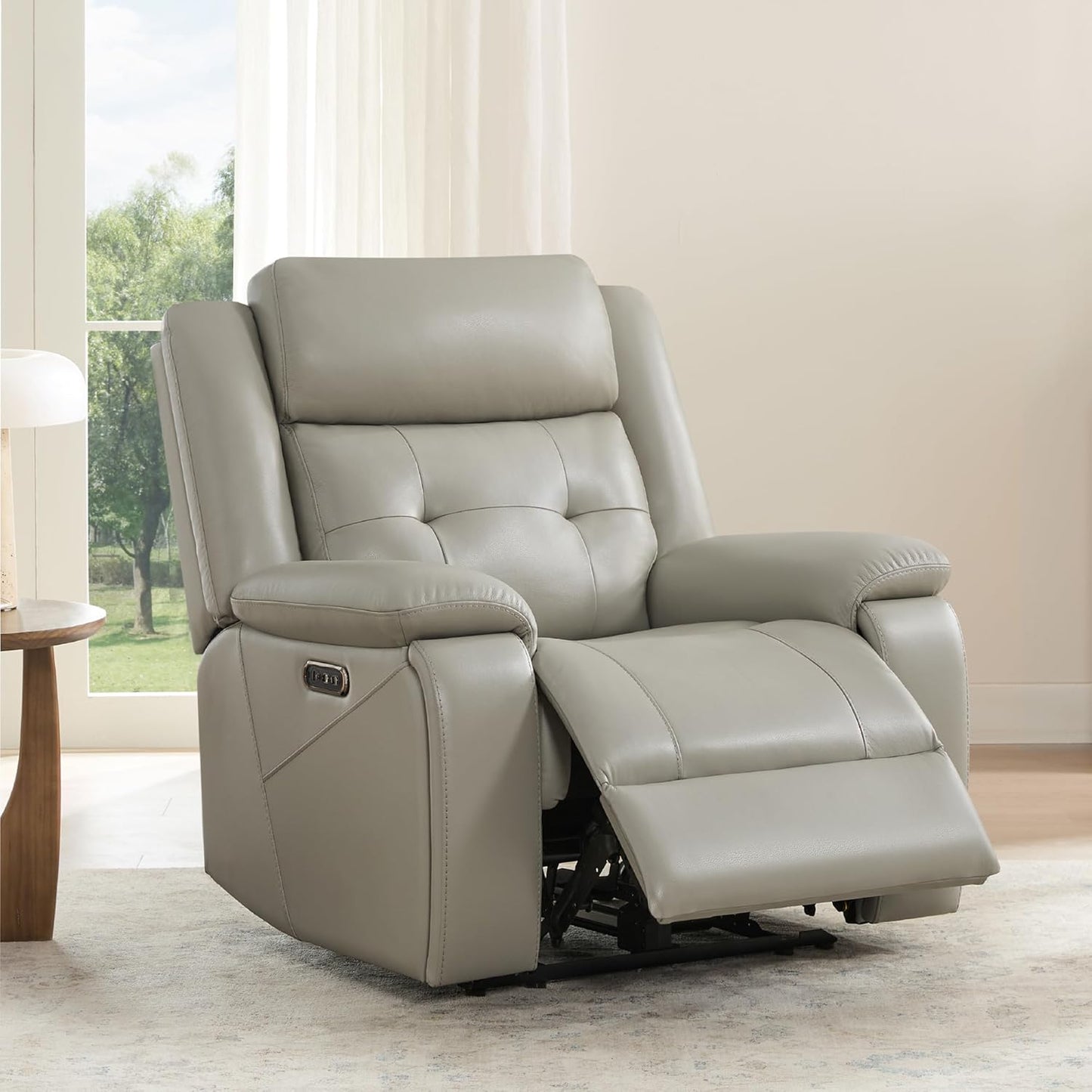 Watson & Whitely Genuine Leather Power Recliner Chair for Adults, Wall Hugger Recliner with Power Headrest, Cup Holders & Charging Ports, Electric Reclining Chairs for Living Room, RV, Saddle Brown