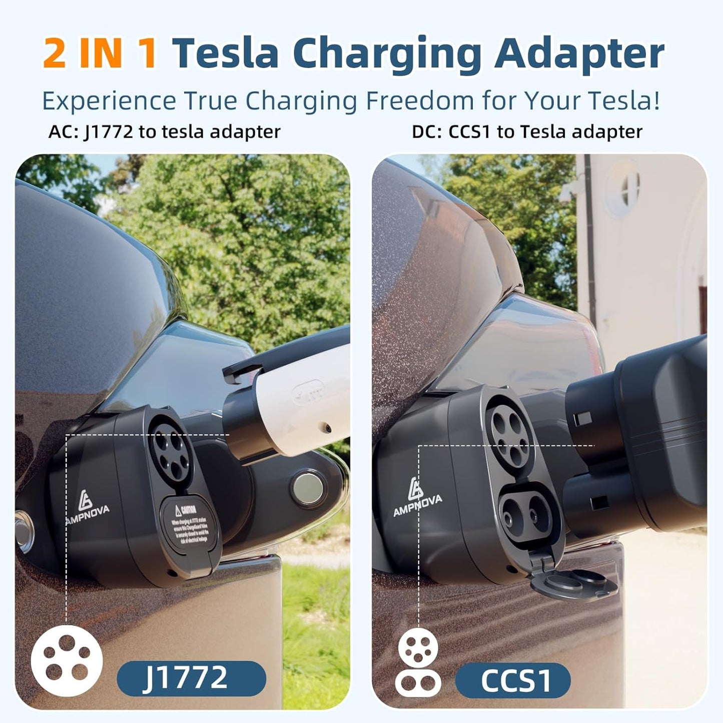 Ampnova 2025 Tesla Supercharger Adapter Pro 2-in-1 CCS1 & J1772 to NACS 250kW Ultra-Fast Charging Compatible with All Tesla Models (Y\/3\/S\/X) Works with Level 1\/2\/3 Stations