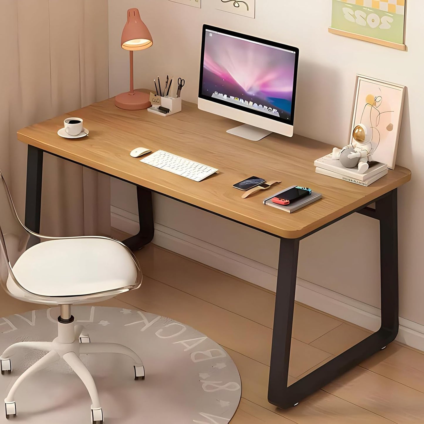 Solid Wood Computer Desk,Modern Simple Computer Desk,Study Writing Desk,Home Office Desk with Metal Legs,Laptop Pc Table Workstation for Home Office(80x60x74cm(31x24x29inch), Grey B)