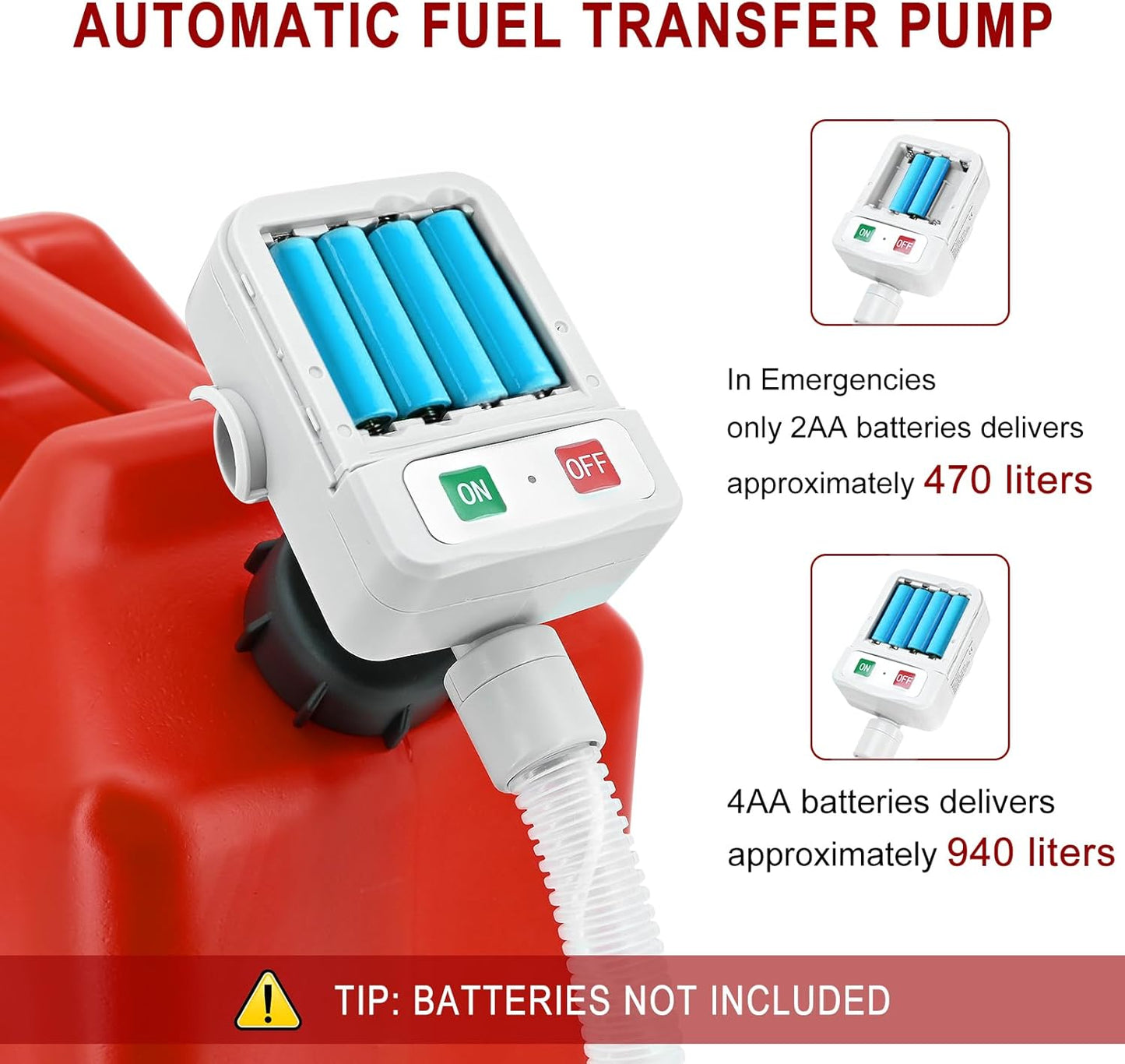 Automatic Gas Can Pump Battery Operated, Auto-Stop Sensor-3.2GPM,51'' Extra Long Hose, Portable Fuel Transfer Pump for Oil, Diesels, Gasoline(Note: Batteries and red oil drum not included)