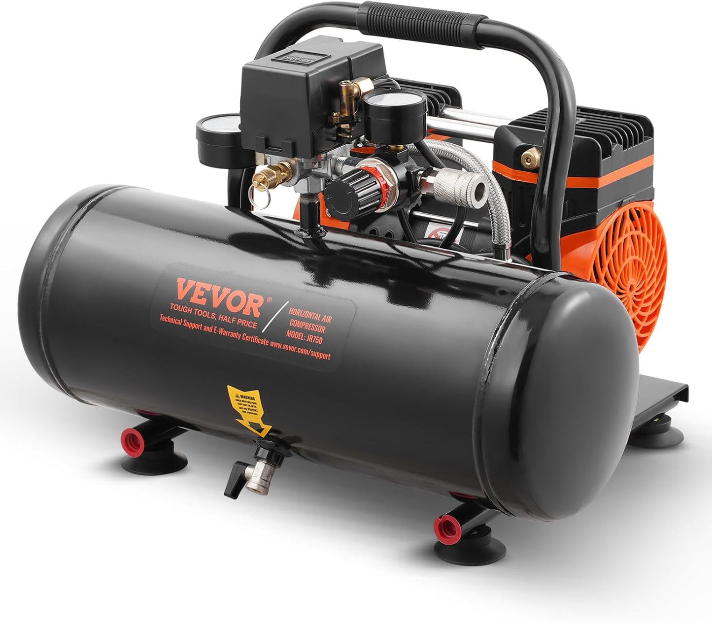 VEVOR Air Compressor, 1 Gallon Steel Tank, 1HP 1.5CFM @ 90PSI Oil Free Air Compressor & Max. 120PSI Pressure, 78dB Ultra Quiet Portable Compressor for Auto Repair, Tire Inflation, Spray Painting, 120V