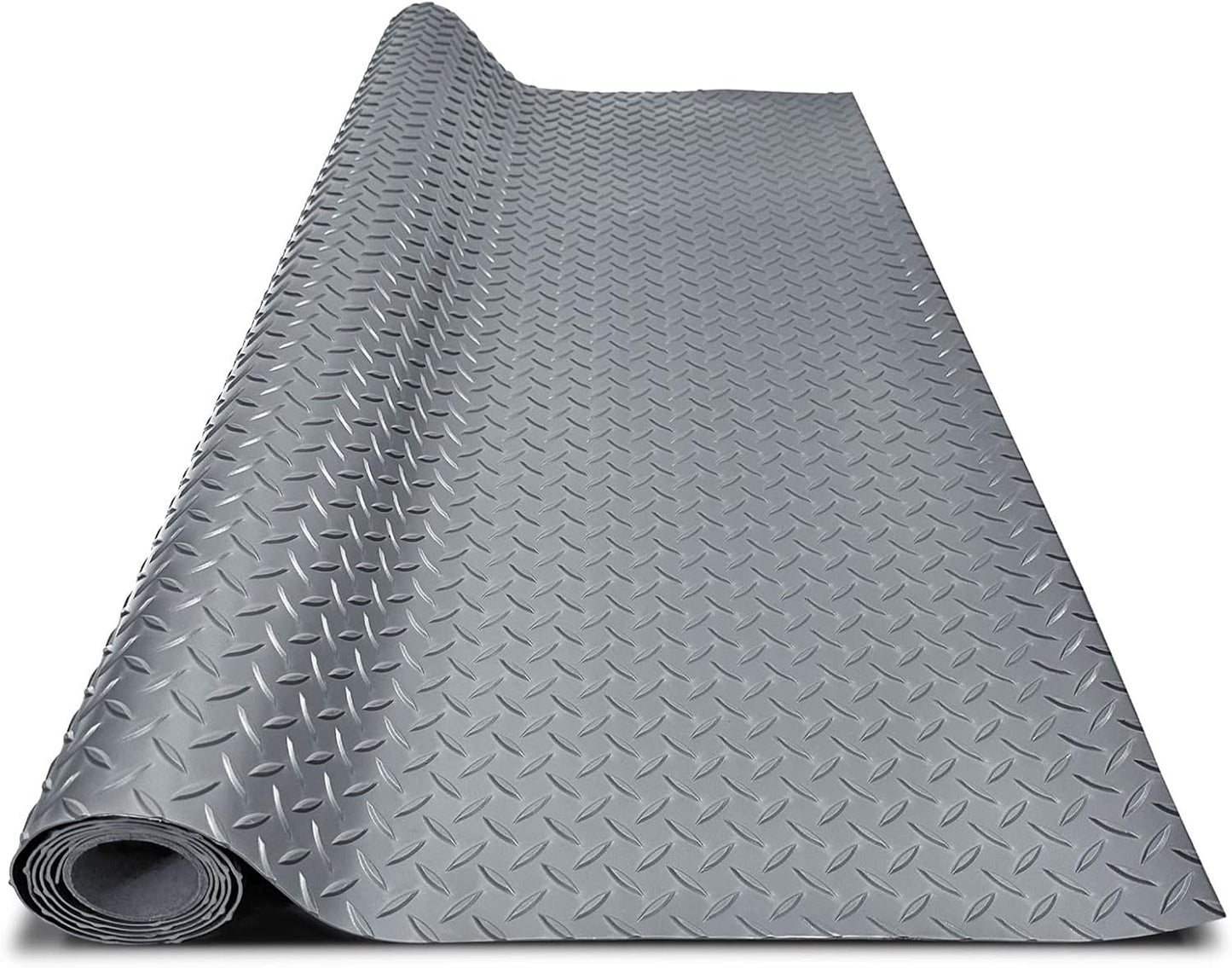 4x8FT Garage Floor Mat, 2.8mm Thickened Flooring Roll for Under Car, Golf Cart Parking Mat, Diamond Plate PVC Rubber Motorcycle Mat, Non-Slip Floor Protector for Garage Warehouse Trailer, Black