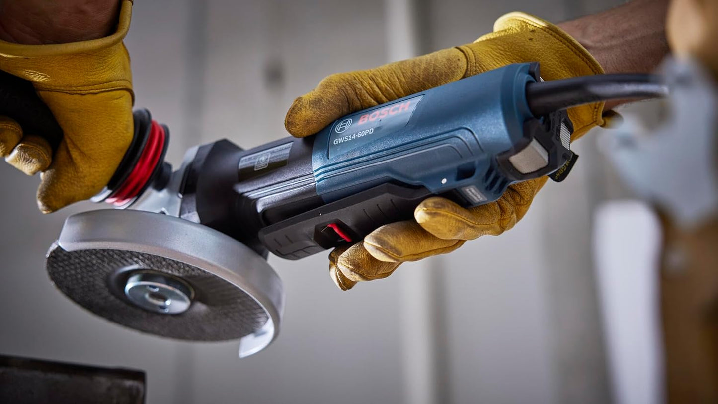 BOSCH GWS14-60PD 6 In. Angle Grinder | 13-Amp Motor, 9,700 RPM, No Lock-On Paddle Switch, Anti-Vibration Handle, KickBack Control, Soft Start, Overload Protection