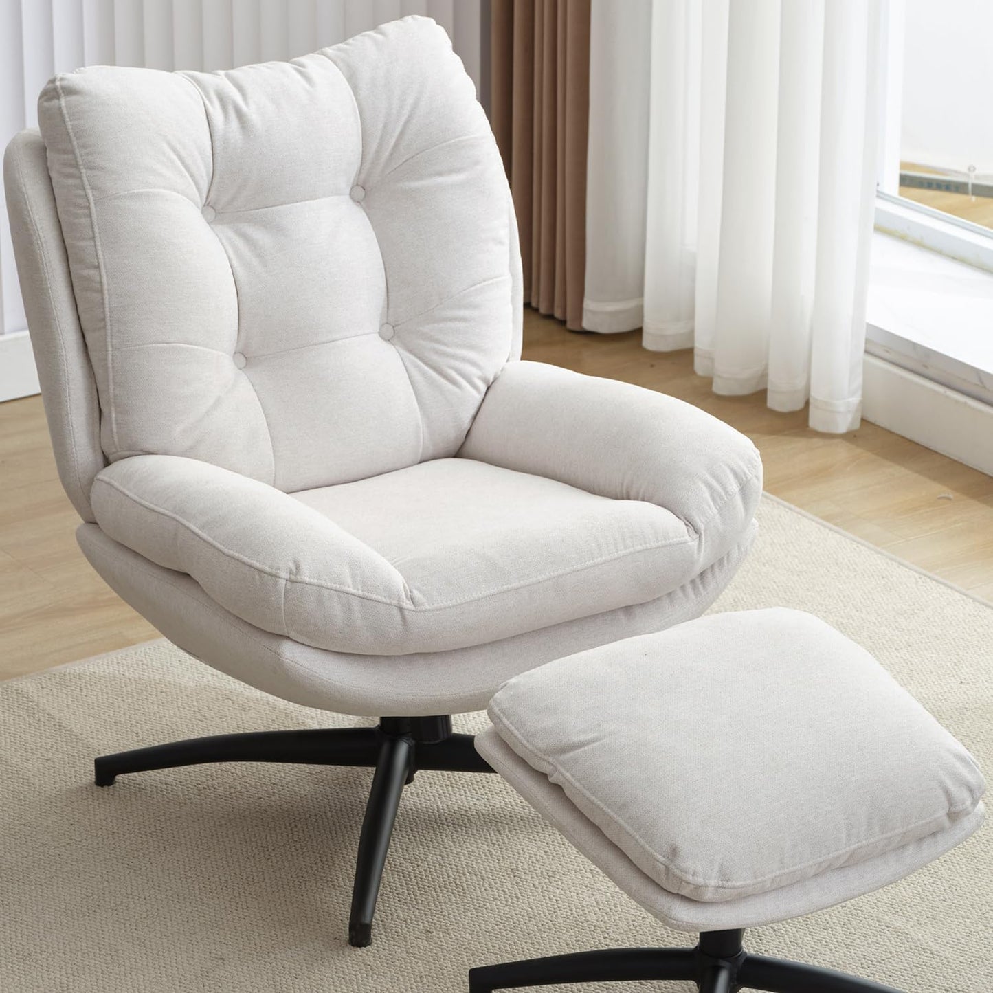 Swivel Accent Chair with Ottoman Set, TV Lounge Chair with 360 Degree Swiveling,Tilting for Living Room, Chenille Comfy Reading Chair with 23" High Back for Bedroom, Modern Armchair with Footrest,Grey