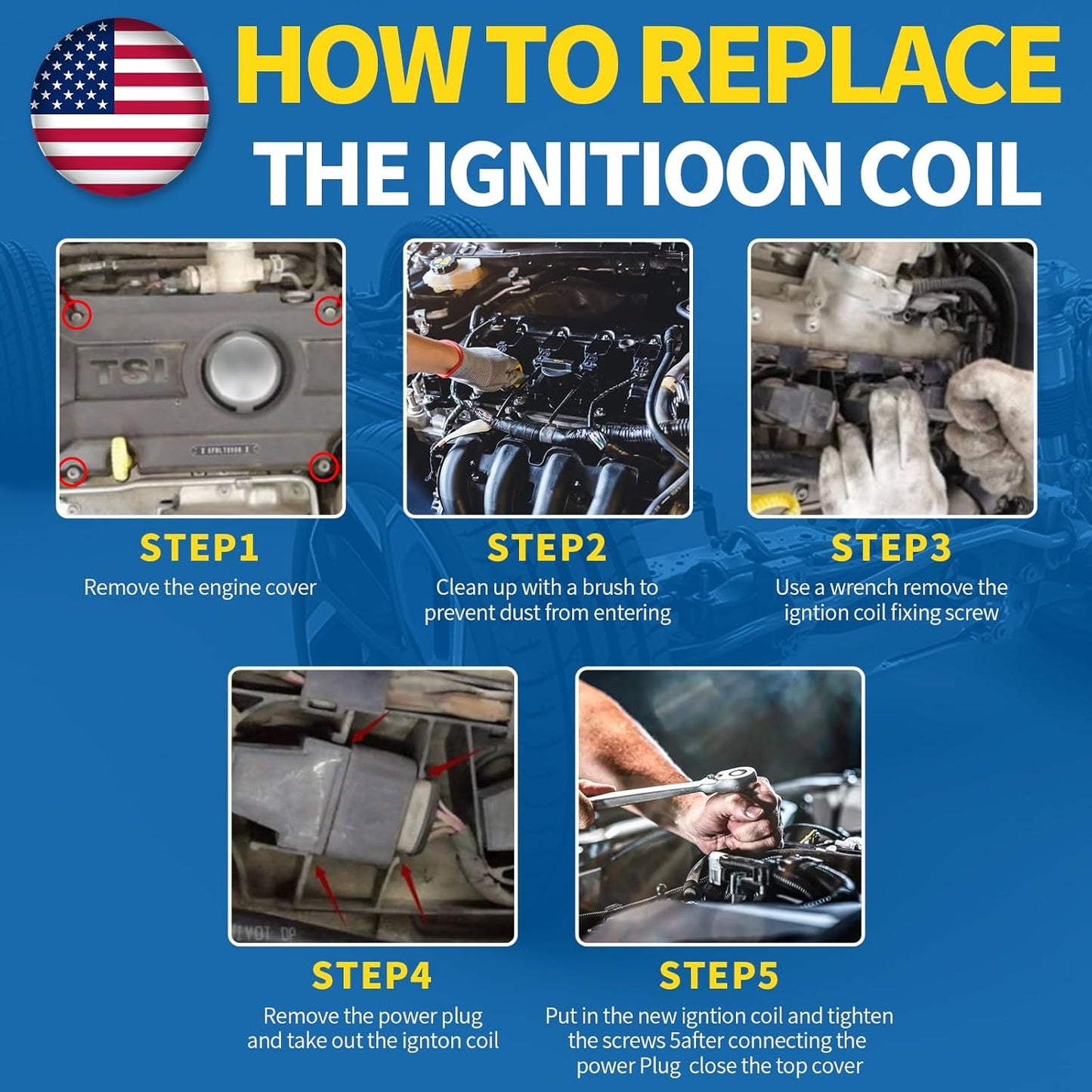 UF575 Ignition Coil & 1675 Double Iridium Spark Plug for Audi A3 A4 A5 A6 Q5 R8 TT RS4 RS5/Volkswagen Jetta Passat Beetle CC Golf GTI Replaces# C1627 07K905715F E1075