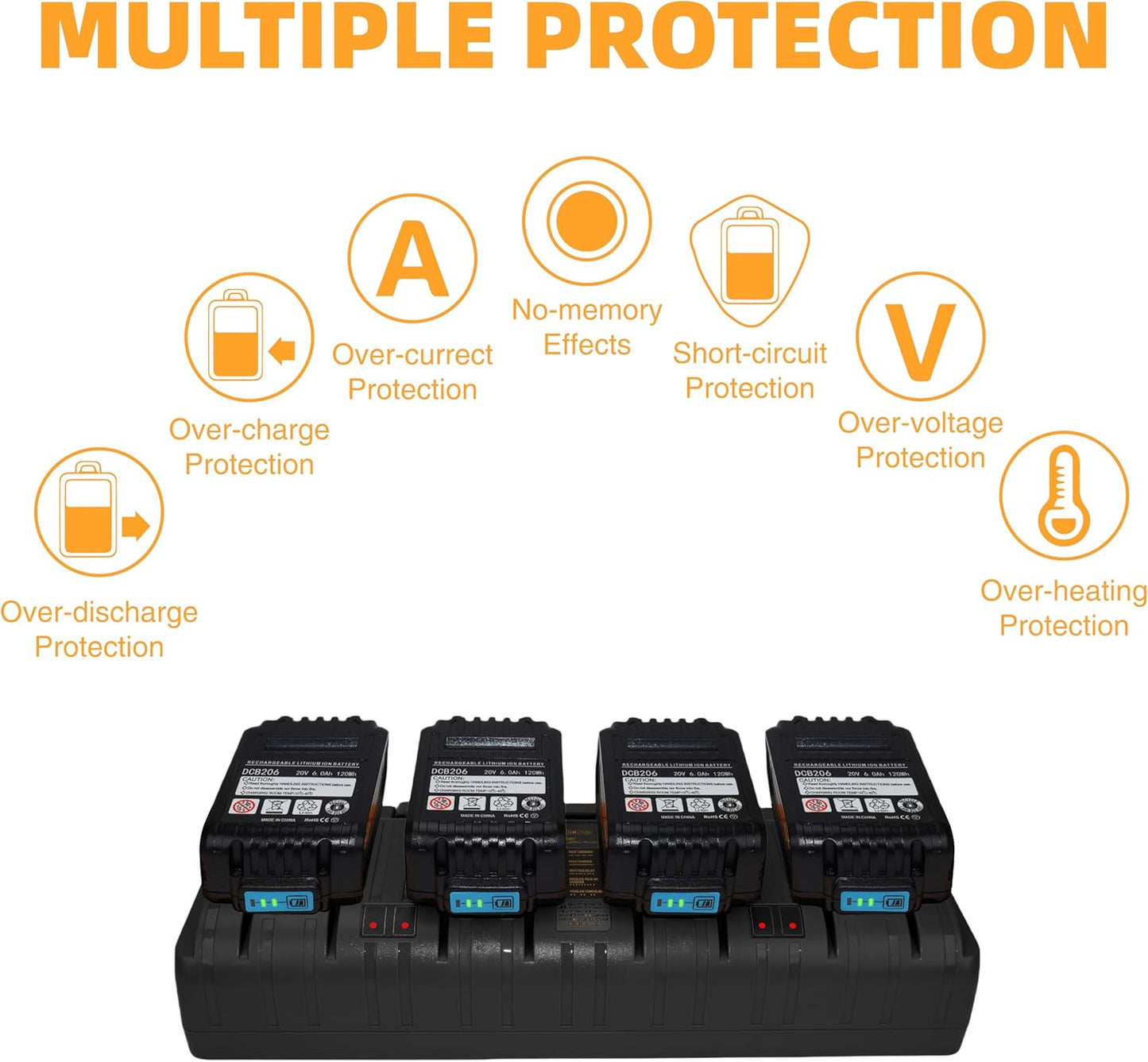 4-Port Battery Charger Station Replace for Dewalt DCB104 DCB120 DCB127 DCB112 DCB115 DCB118 DCB107 DCB105 DCB102, Compatible with Dewalt 12V 20V Max Lithium Battery DCB205 DCB206 DCB207 DCB606 DCB127
