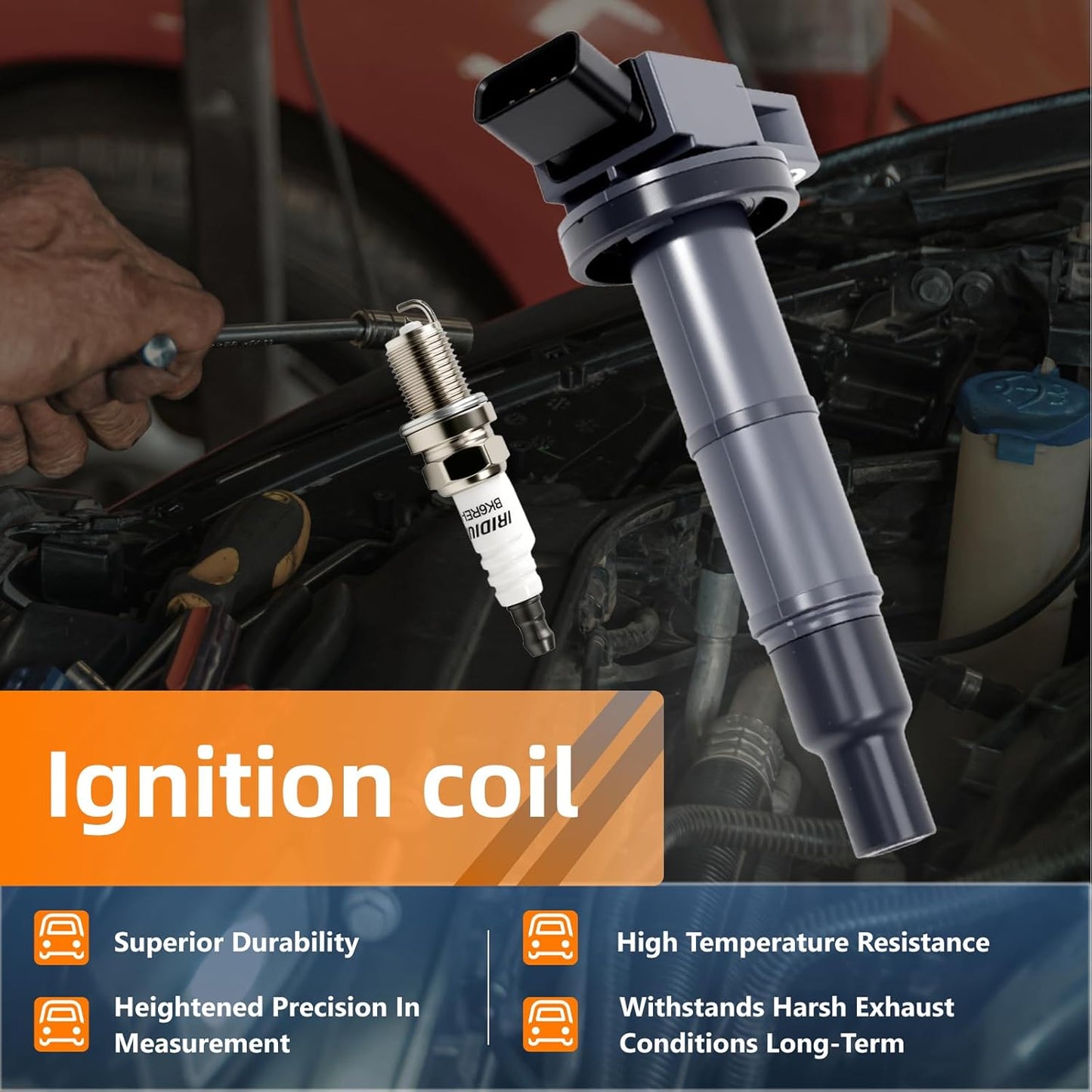 Set of 4 UF333 Ignition Coils and Spark Plugs Set Compatible with Toyota 2002-2008 Camry, 2001-2007 Highlander, 2001-2008 RAV4, SCION 2005-2010 TC Replace UF333 C1330 90919-02244