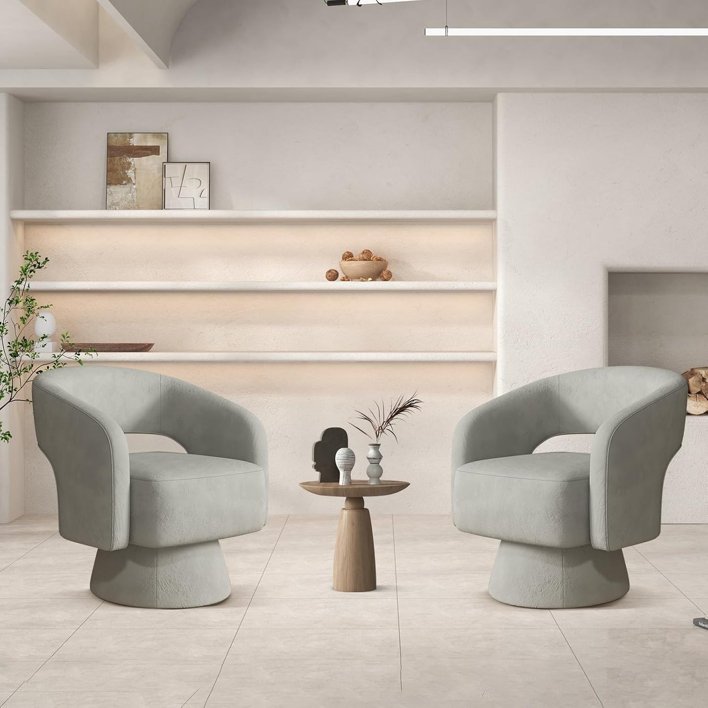 ANJ Swivel Accent Chair Set of 2, Modern Luxury Velvet Accent Chair, Comfy Round Armchiars, 360 Degree Swivel Barrel Chairs for Living Room, Bedroom Office, Grey