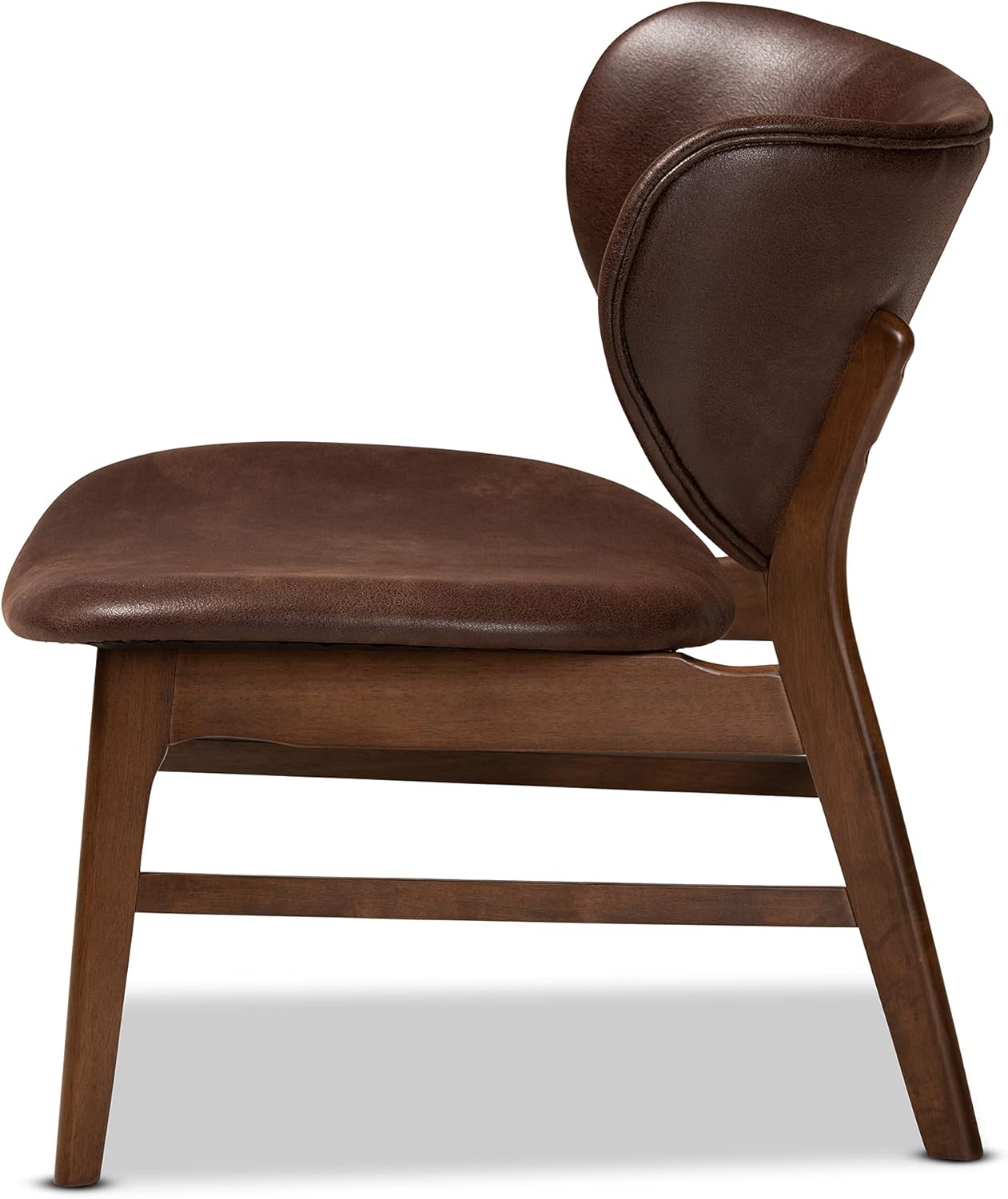 Baxton Studio Marcos Mid-Century Modern Dark Brown Faux Leather Effect and Walnut Brown Finished Wood Living Room Accent Chair