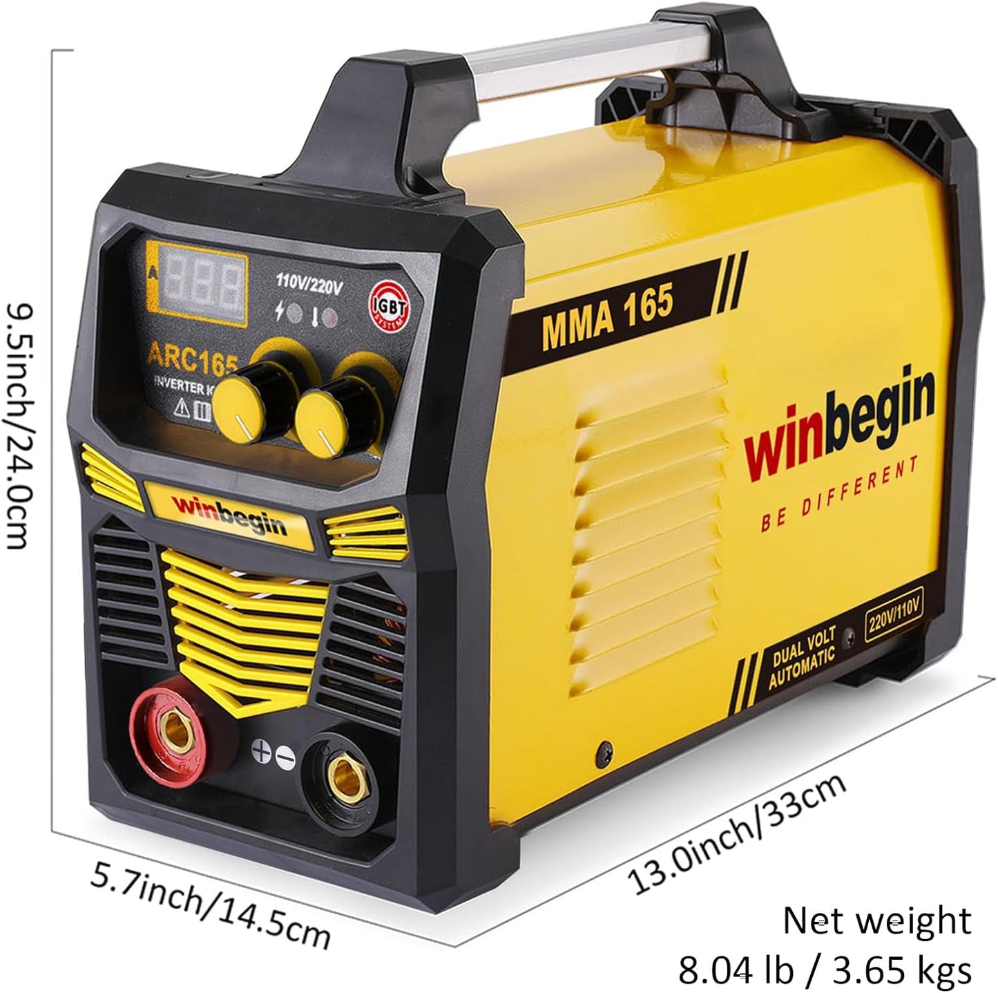 110V/220V arc welding machine,digital display,165A max rod 5/32" heavy duty stick welder,easy welding,design for beginners with Electrode Holder,Work Clamp, Power Adapter and Brush