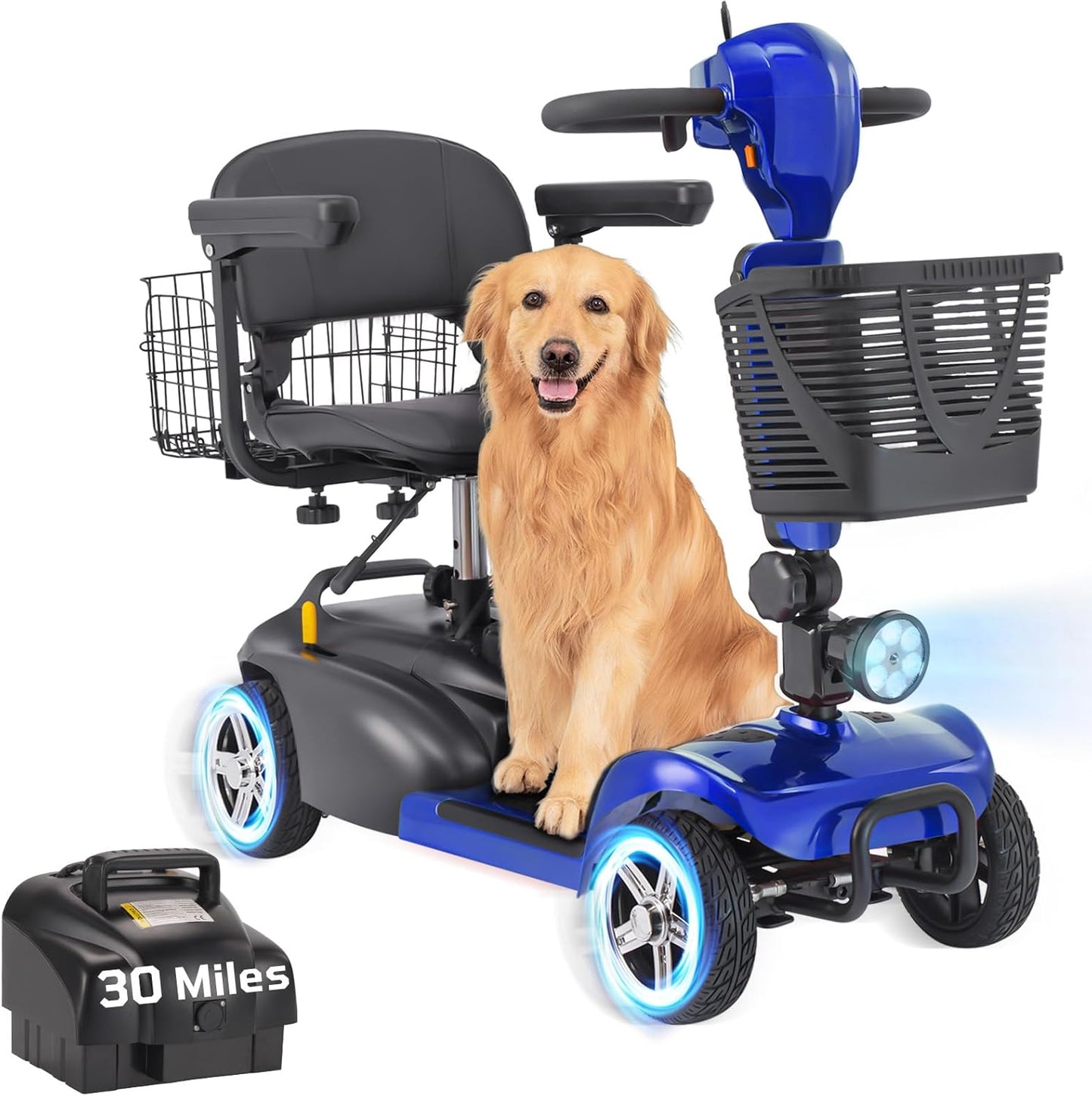 4 Wheel Mobility Scooter for Seniors&Adults - Up to 15 Miles Range,Foldable Powered Electric Wheelchair Device w/600WH Battery,Only 58 lb Weight, Dual Basket, 300 lb Capacity, Compact
