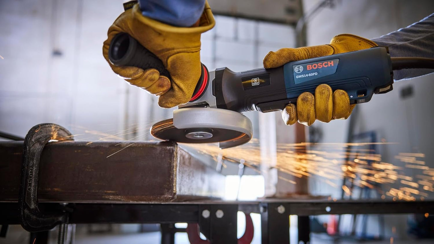 BOSCH GWS14-60PD 6 In. Angle Grinder | 13-Amp Motor, 9,700 RPM, No Lock-On Paddle Switch, Anti-Vibration Handle, KickBack Control, Soft Start, Overload Protection