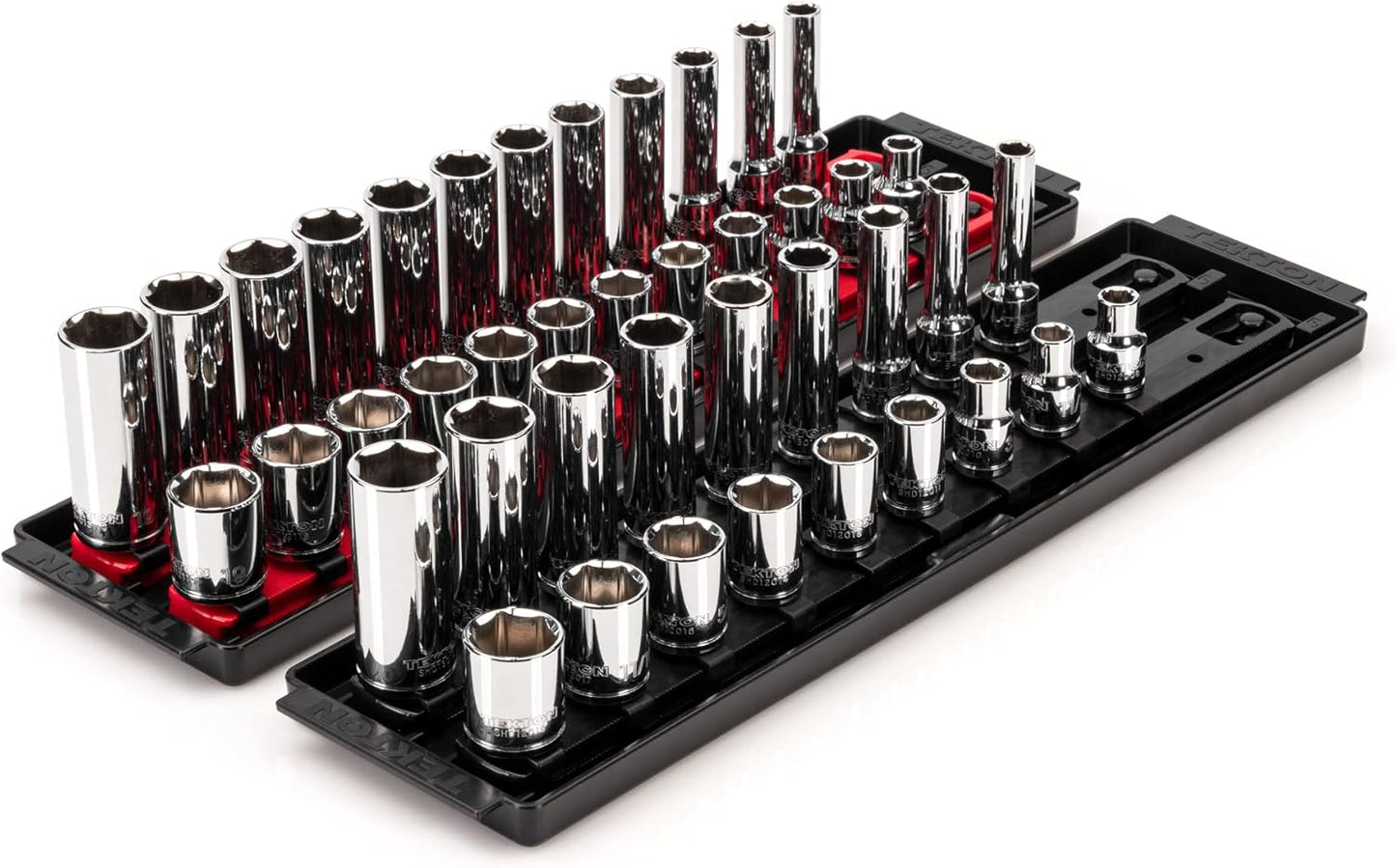 TEKTON 3/8 Inch Drive 6-Point Socket Set with Rails and Tray, 38-Piece (6-24 mm) | SHD91211