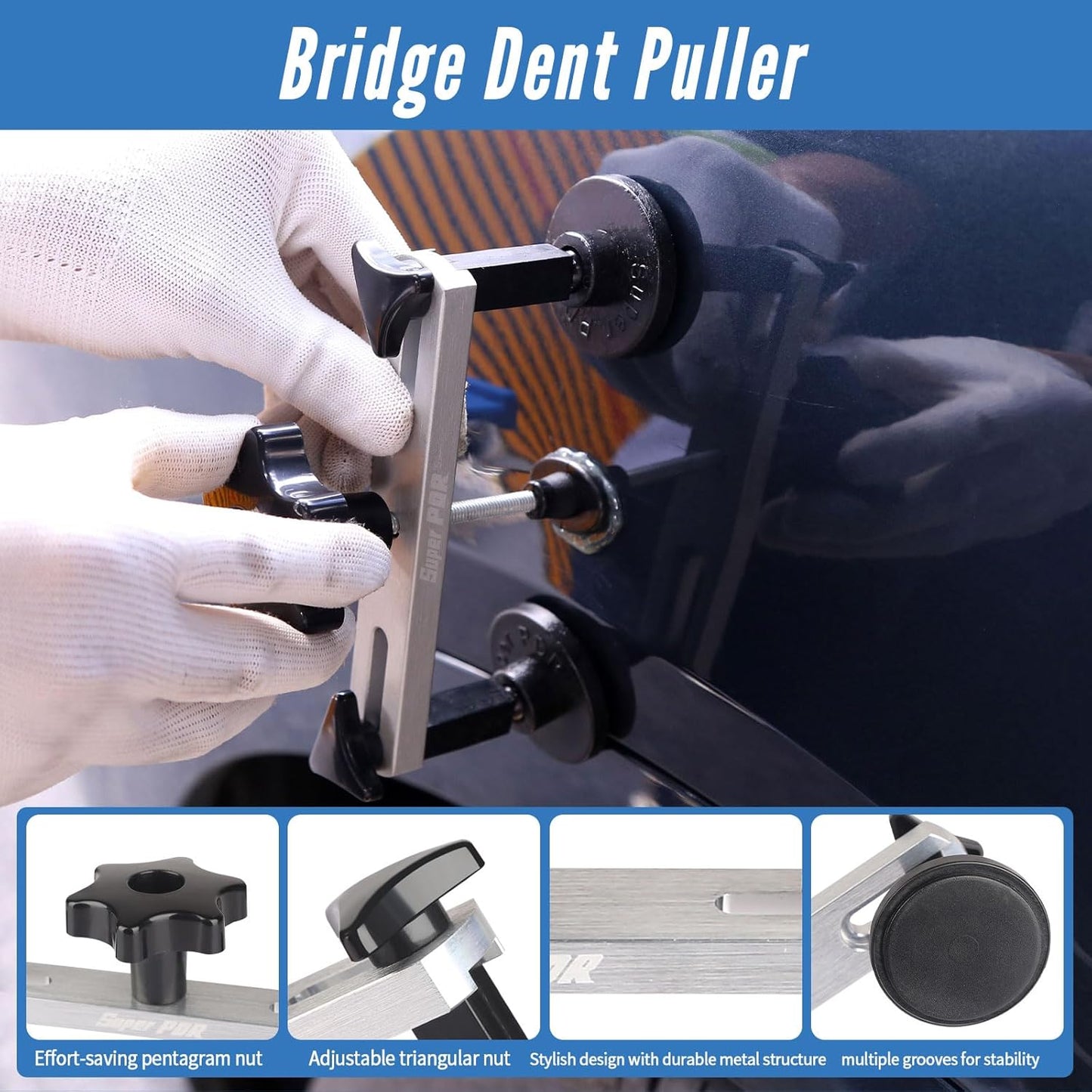Super PDR Car Dent Repair Kit – Dent Remover Tool for Car with Dent Lifter &Slide Hammer Dent Puller &Bridge Puller Glue Gun and Suction Cup for Car Body Repair, Appliance Dent or Hail Damage