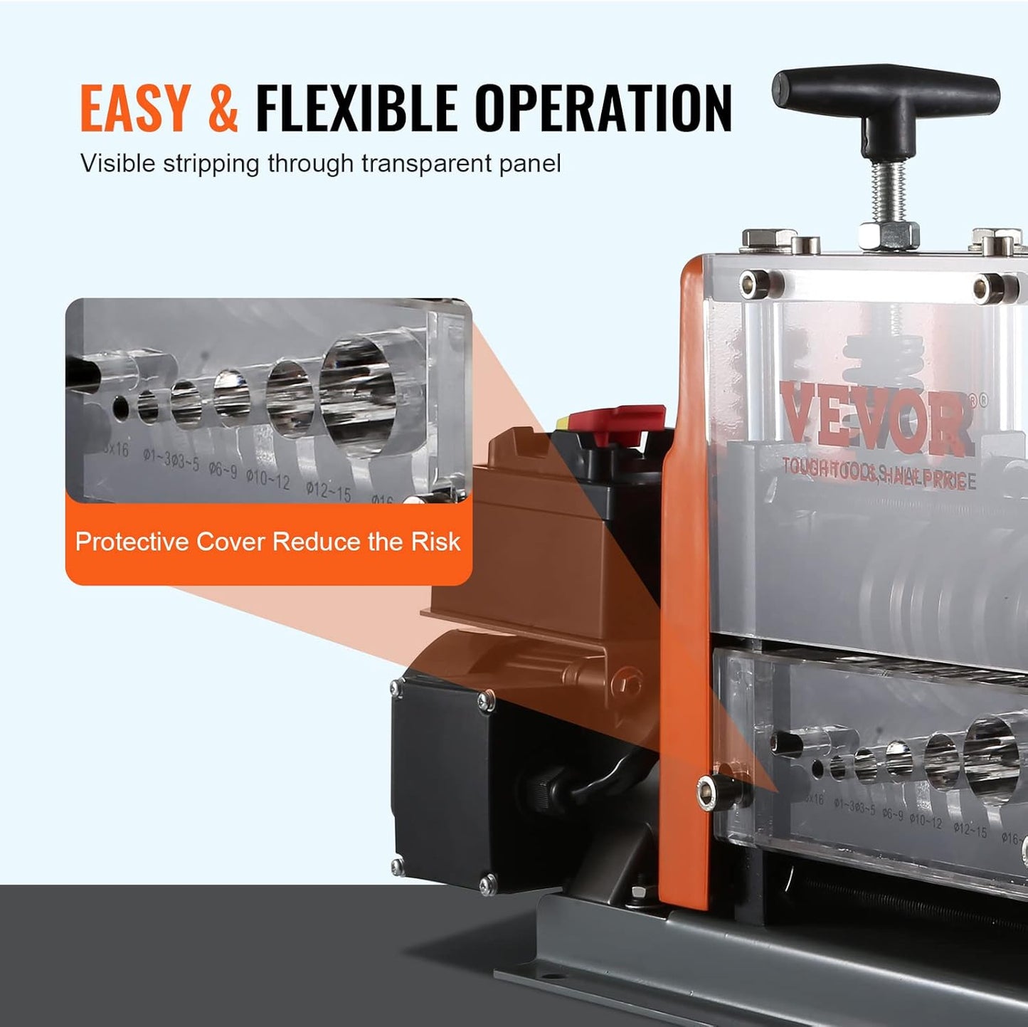 VEVOR Electric Wire Stripping Machine, 0.06''-0.98'' Automatic Wire Stripper Machine, 60 W, Wire Strip with Visible Stripping Depth Reference, 6 Round & 1 Flat Channels Electric Wire Stripper