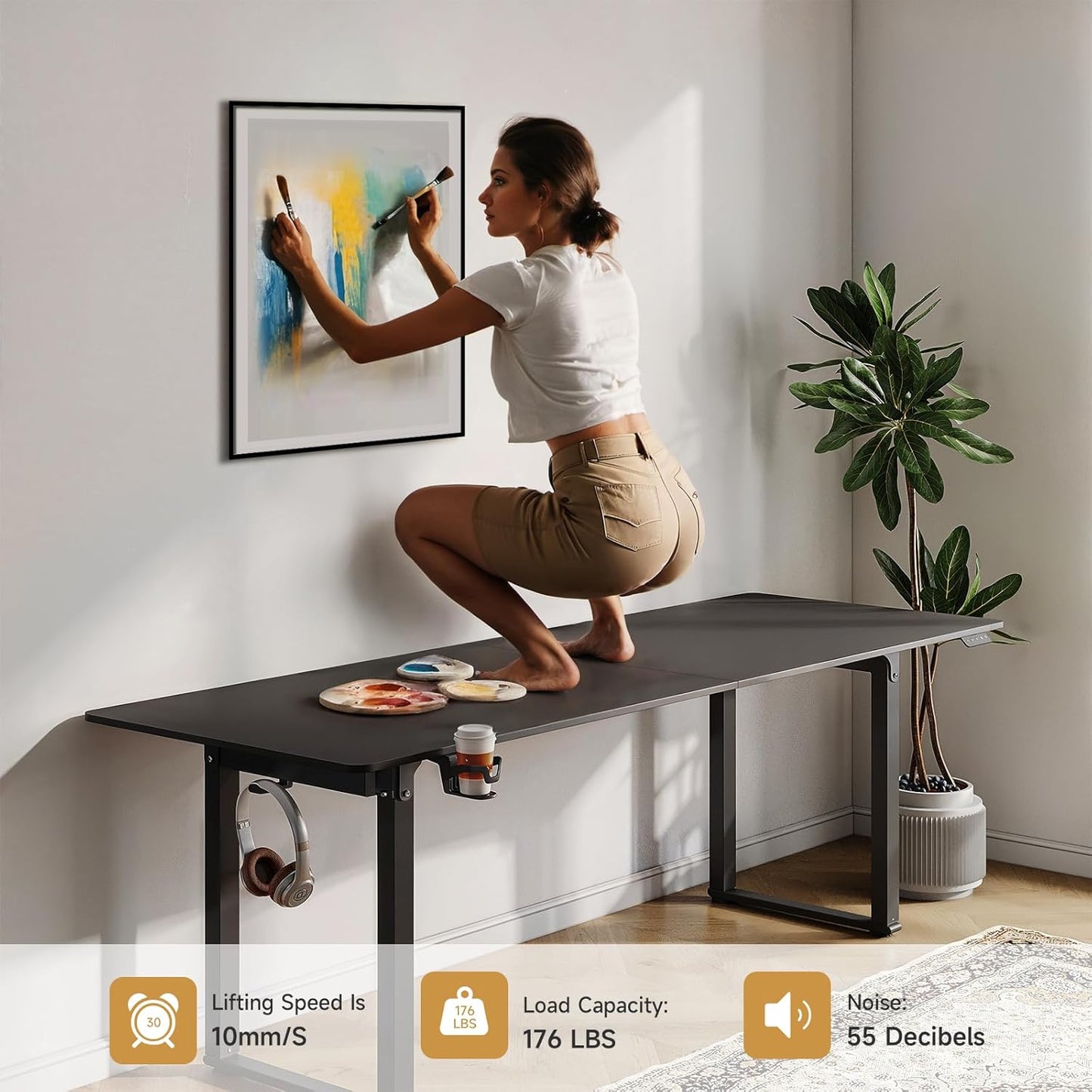Standing Desk, 63x30 Inches Rectangle Stand Up Desk with 4 Legs, Dual Motor and Memory Controller, Adjustable Height from 28-46 Inches for Home and Computer Workstation, Black