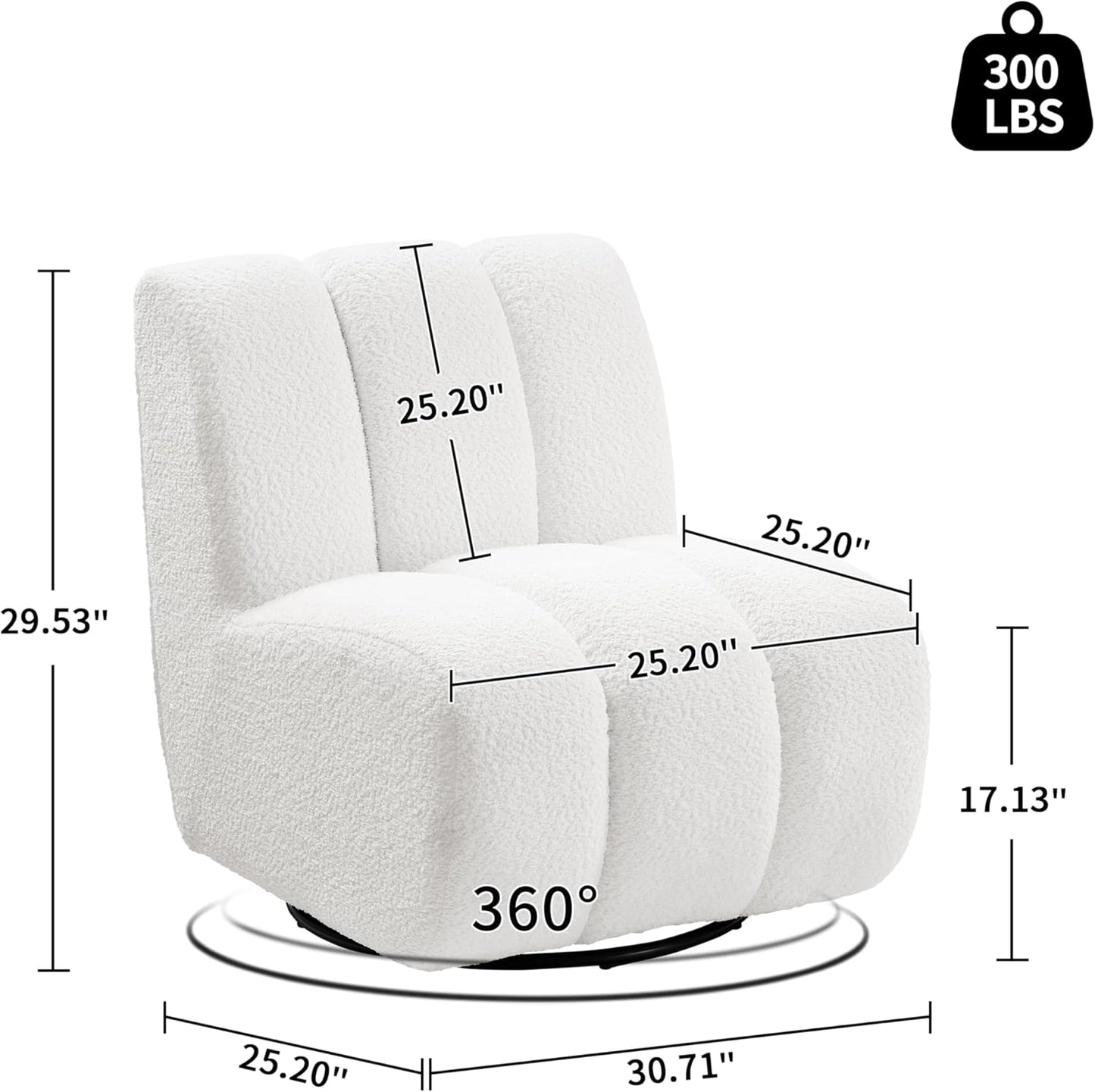 Art Leon Armless Accent Chair - Sherpa Fabric Upholstered Swivel Chair, Single Sofa Chair with Metal Base for Living Room Bedroom, Off White