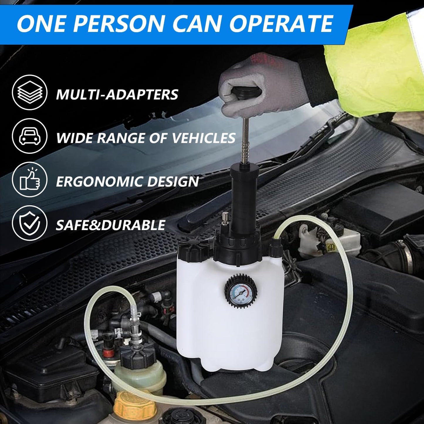 3L Brake Bleeder Kit One Man Brake Bleeder Vacuum Pump Kit Pressure Brake Fluid Bleeding Kit with 1L Brake Bleed Bottle and 4 Master Cylinder Adapters