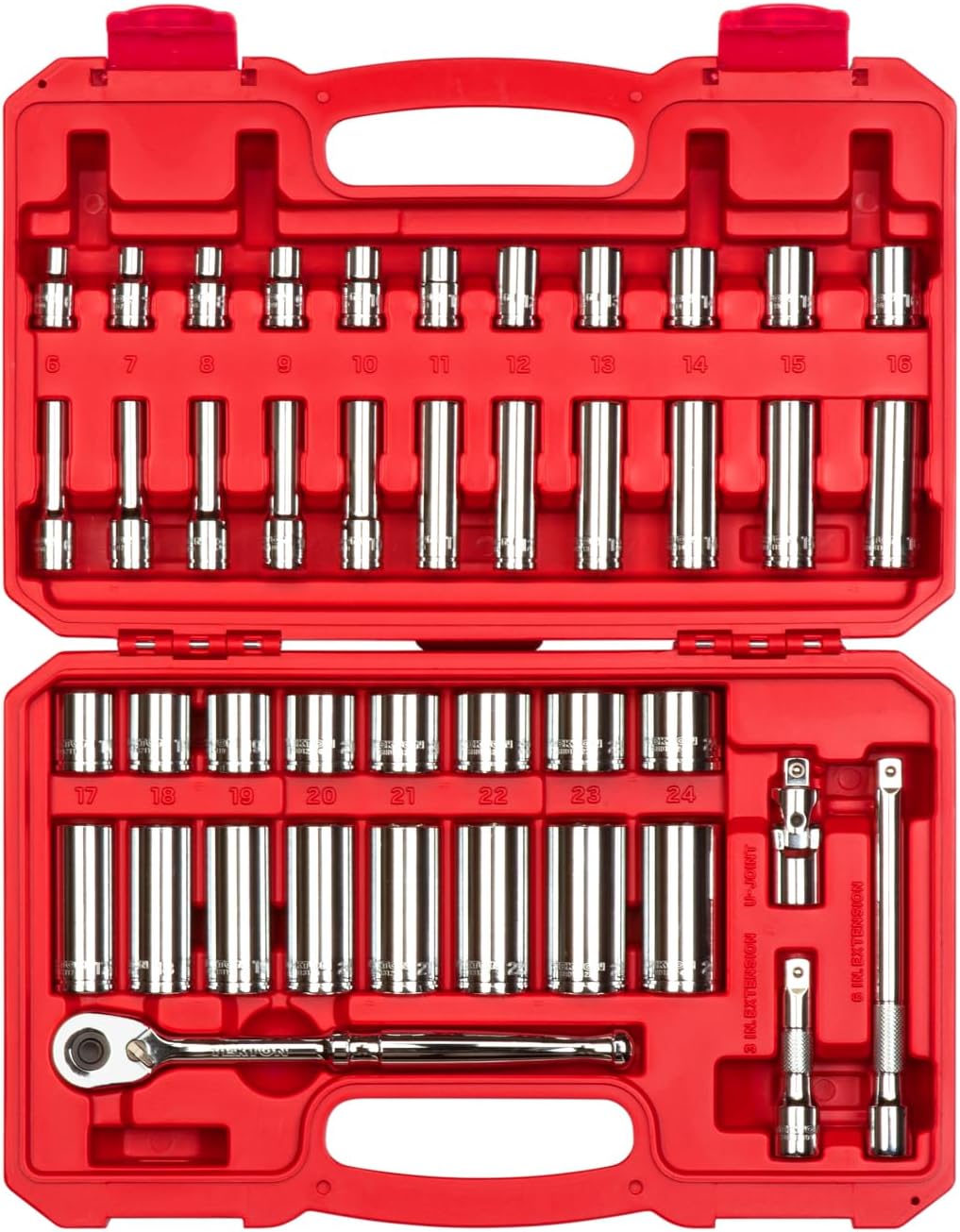 TEKTON 3/8 Inch Drive 6-Point Socket and Ratchet Set, 46-Piece (5/16-3/4 in., 8-19 mm) | SKT15301