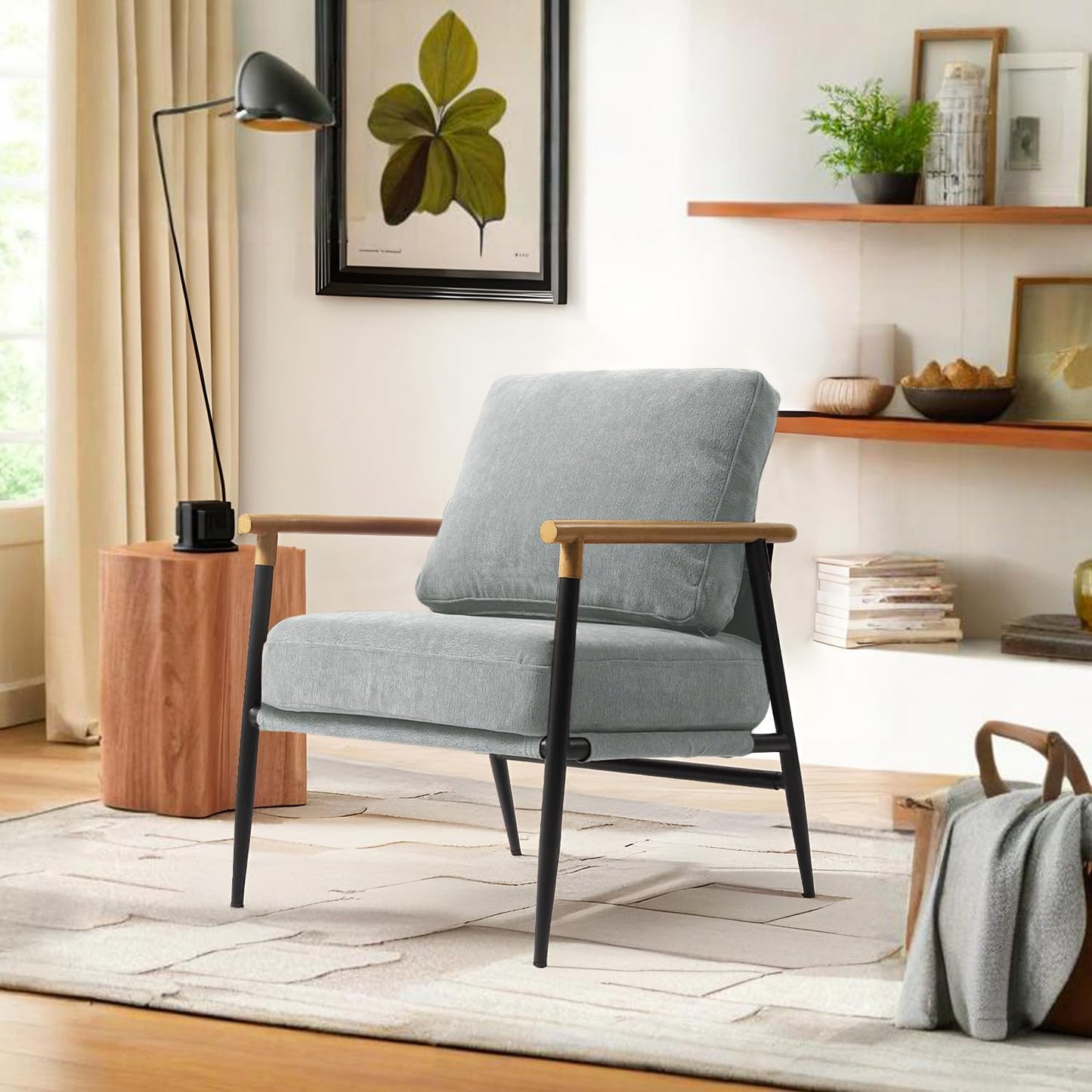 Accent Chair, Upholstered Chenille Living Room Chair with Metal Frame, Mid Century Modern Reading Lounge Sofa Armchair with Removable Cushion for Living Room, Bedroom, Office (Green, Set of 2)