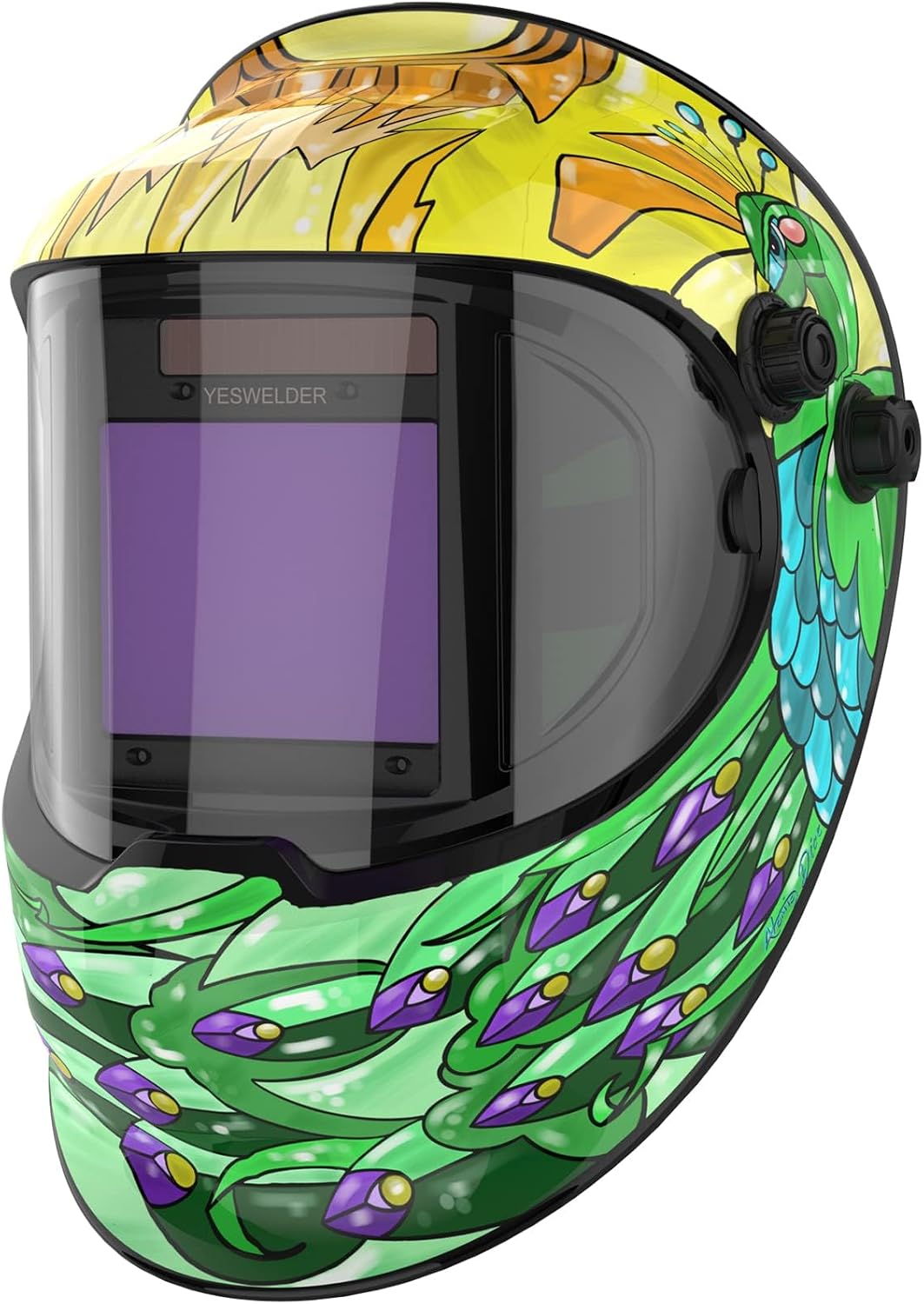 YESWELDER Auto Darkening Welding Helmet with SIDE VIEW, 180° Panoramic View, 1/1/1/1 True Color Solar Powered Welder Hood, Wide Shade 3/5-9/9-13 Welder Mask for TIG MIG ARC CUT and GRIND, LYG-Q800D