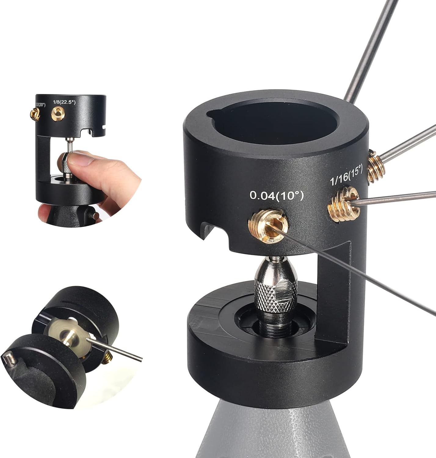 3mirrors Aluminum Tungsten Electrode Sharpener Grinder for TIG Welding Tool w/Cut-Off Slot Multi-Angle& Offsets, 4 Copper Screws Holes& 2 Upgrade CNC Mandrels& 5 25mm Diamond Wheels& Instructions