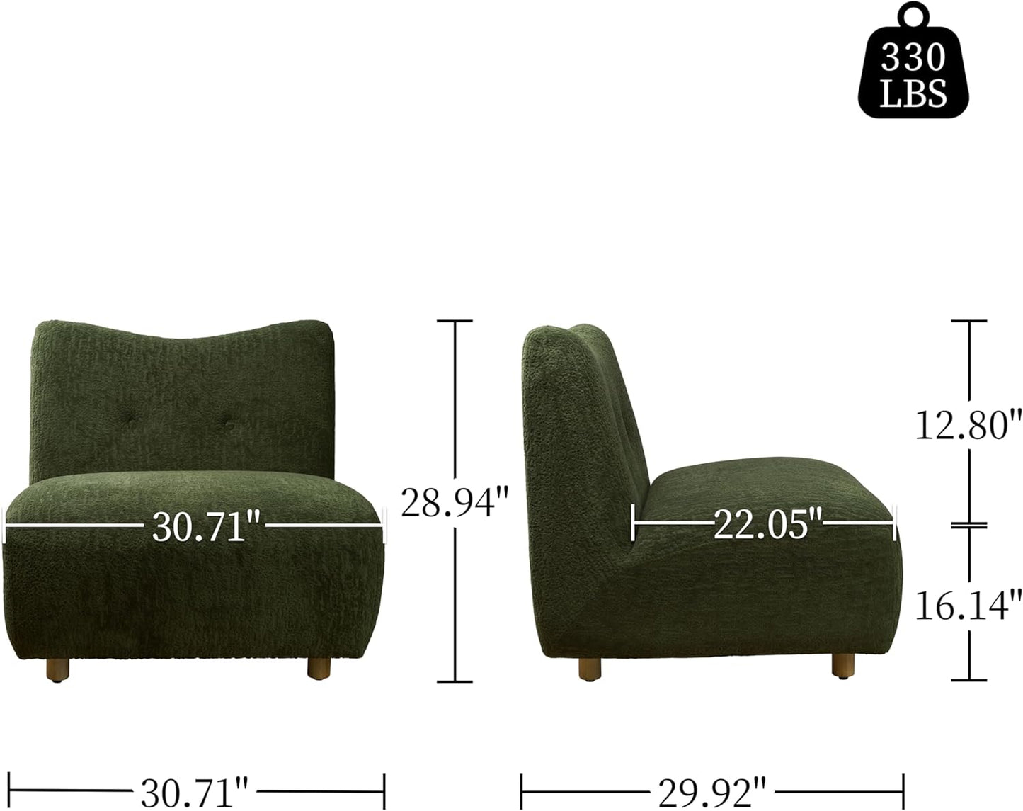 Art Leon Modern Accent Chair - Fabric Modular Sofa Chair Armless Chair with Wooden Legs Set of 2 for Living Room Bedroom Green