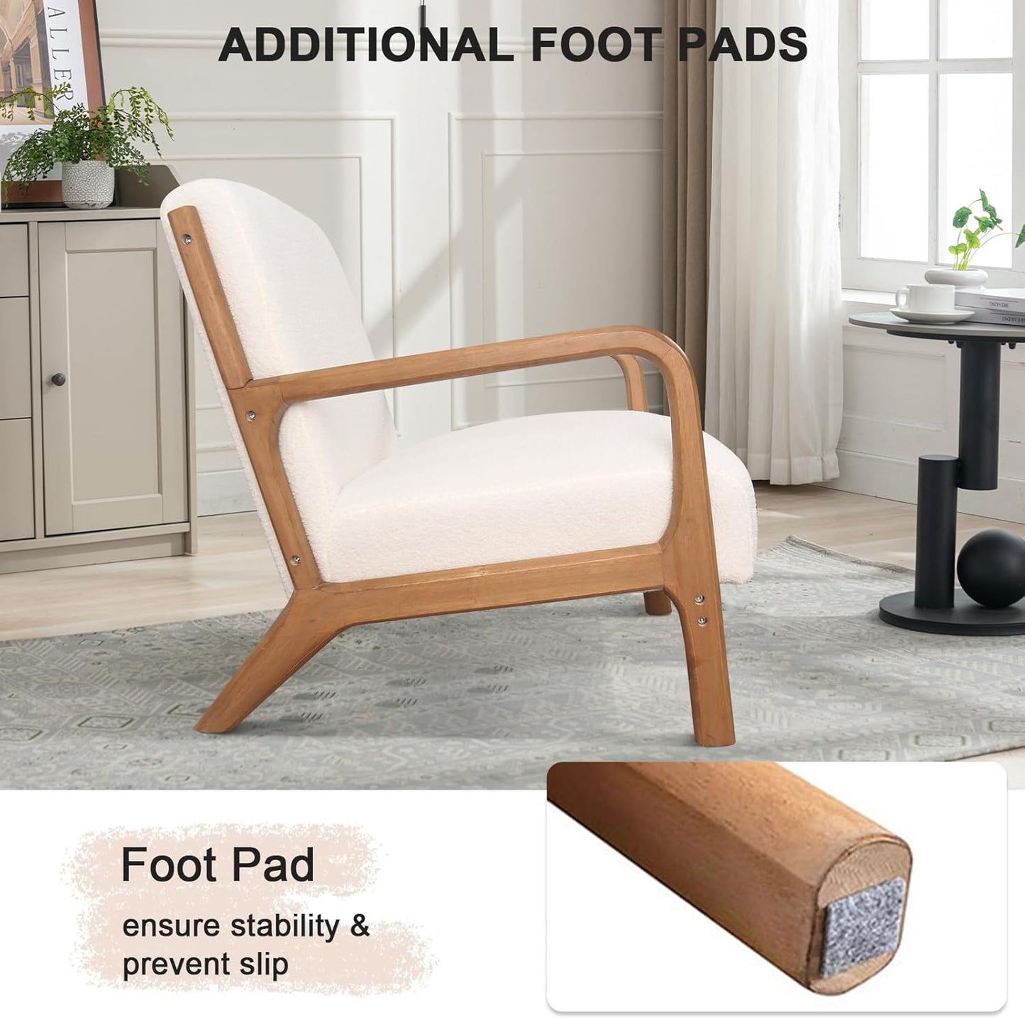 ANJ Modern Arm Chairs Set of 2, Mid-Century Modern Accent Chair Upholstered Lounge Chair with Pillow and Solid Wood Frame, Comfy Lambswool Chairs for Living Room